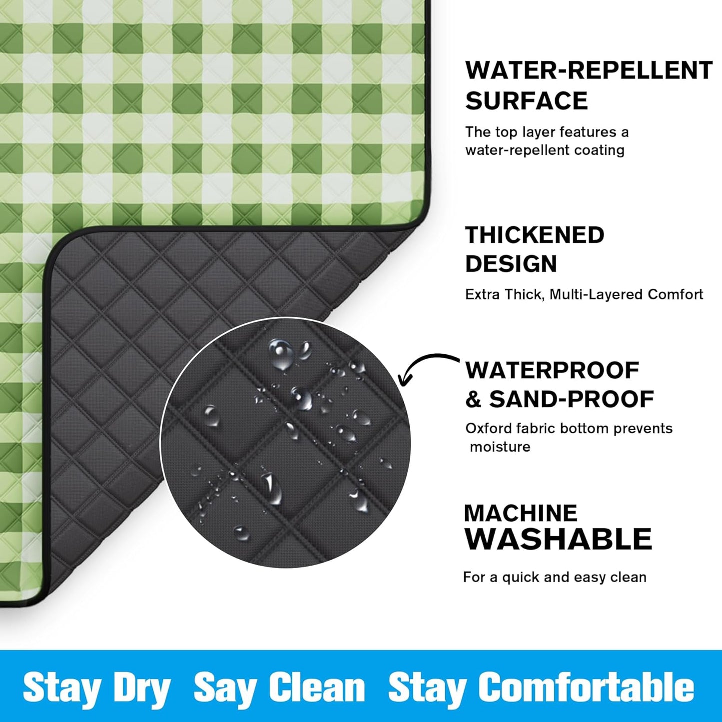 TigeJoy Extra Large Picnic Blanket Waterproof Foldable 60''x80'', Outdoor Picnic Mat Beach Blanket Sandproof for Park, Grass, Travel, Hiking, Camping Essentials, Gingham Picnic Blanket