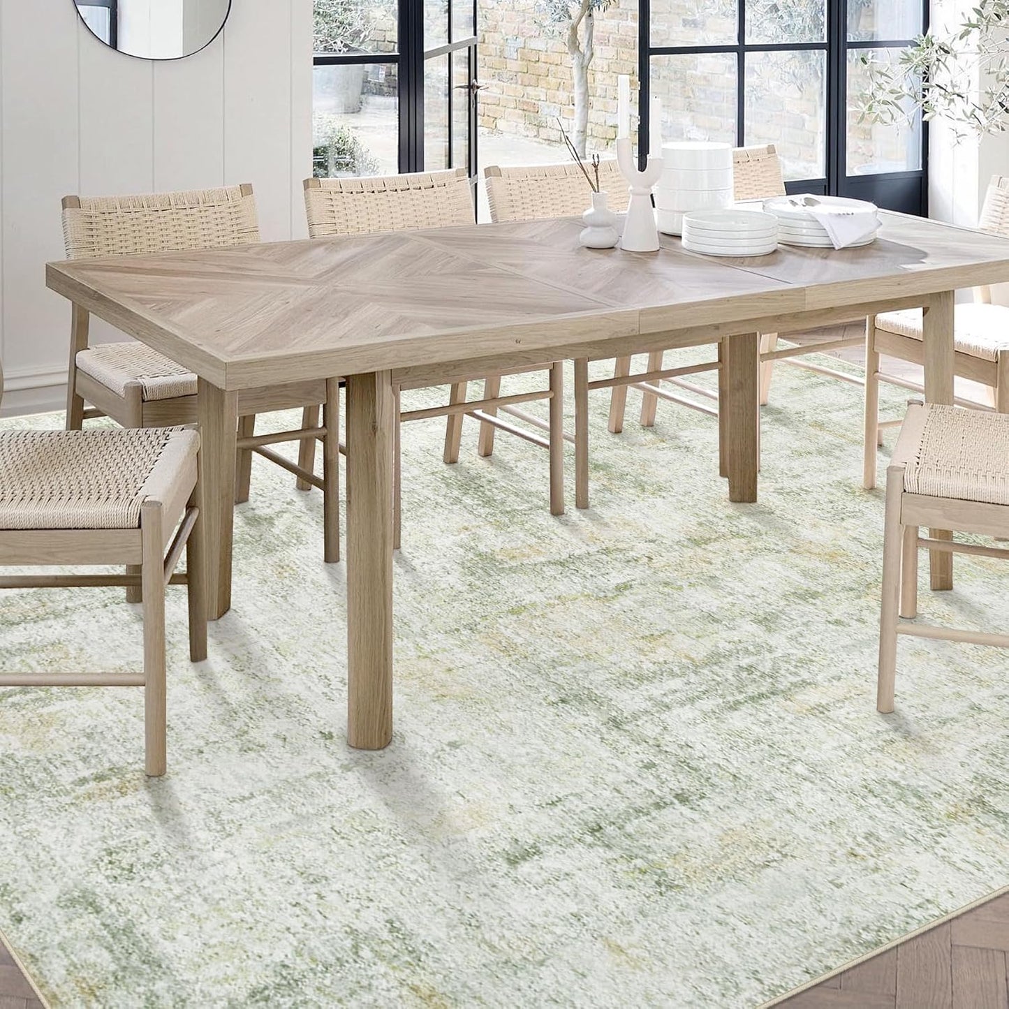 Area Rugs 6x9 Living Room: Washable Rug Modern Abstract Large Rugs Soft Non Slip Neutral Rug Stain Resistant Indoor Carpet for Bedroom Kitchen Dining Room Nursery Home Office Rugs(Green Brown,6'x9')
