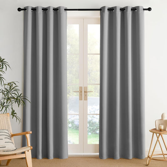 NICETOWN Silver Grey Curtains for Living Room 84 inches Long 2 Panels, Thermal Grommet Curtains for Living Room, Noise Reducing Privacy Window Treatment Shades for Bedroom, Laundry Patio, W52