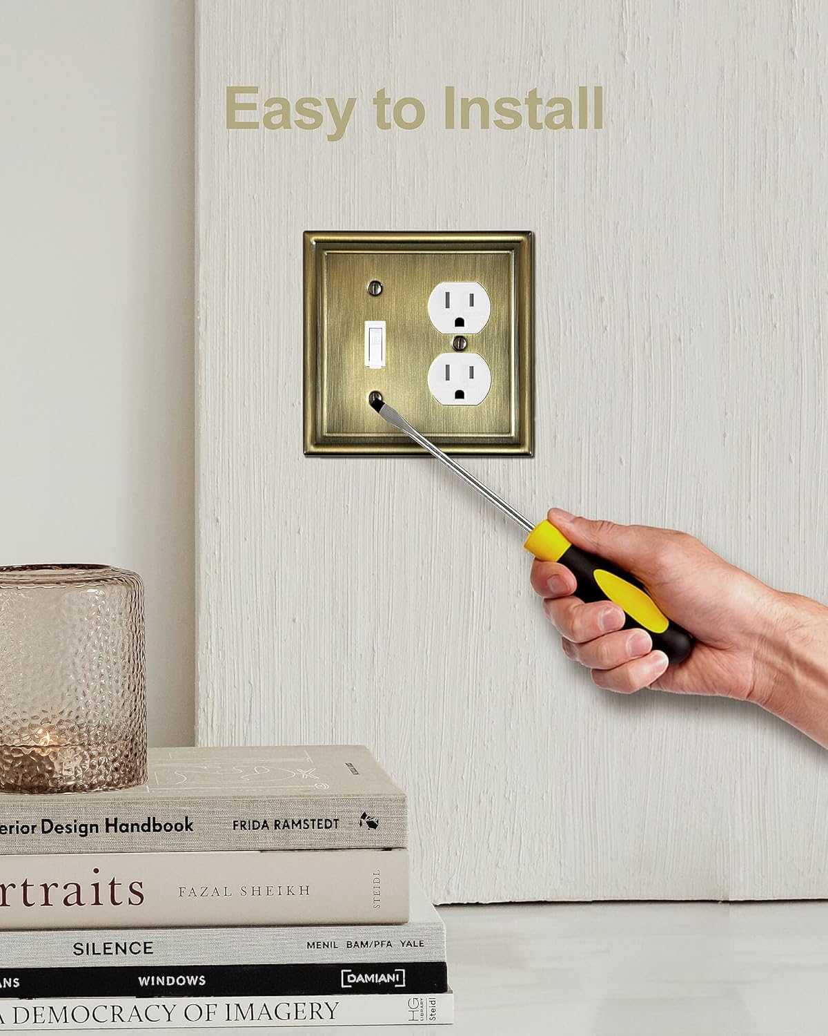 Combination 1 Toggle and 1 Duplex Metal Wall Plate, Decorative Antique Brass Switch Plates and Outlet Covers, Midsize, 2-Gang, 2-Pack, Corrosion Resistant