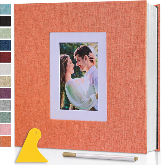 Photo Album Self Adhesive Pages Scrapbook Large Magnetic Photo Albums with Sticky Pages Scrapbooks for Wedding Baby for 4x6 5x7 8x10 Picture Photo Books 13.2x12.8 Orange 40 Pages