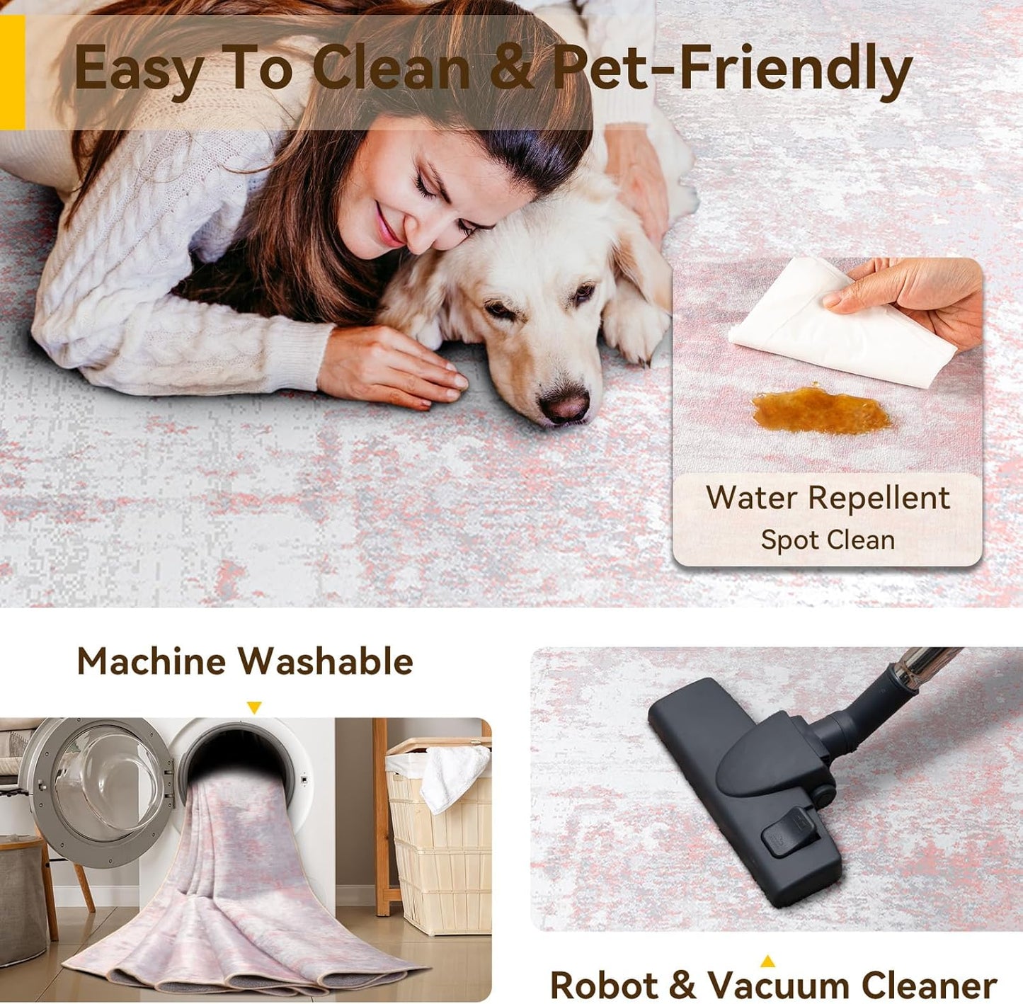 Washable Area Rugs 2'x3' Non-Slip Modern Abstract Soft for Living Room Entryway Bedroom Nursery, Print Pattern, Grey Pink