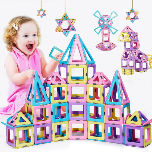 Magnetic Tiles 80pcs Magnet Building Blocks Set Creative Stacking Toys for Kids, 3D DIY Construction Kit Preschool Child Montessori Toys STEM Learning Toys Gifts for Girls Boys 3 4 5 6 7 Years