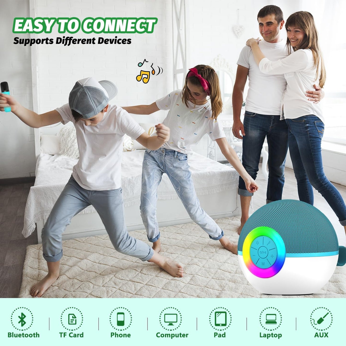 Mgaolo Mini Karaoke Machine for Kids Adults,Portable Bluetooth Speaker with 2 Wireless Microphones,Gift Toys with MP3 Player for Boys Girls 3-12 Year Old Birthday Family Home Party Present (Green)