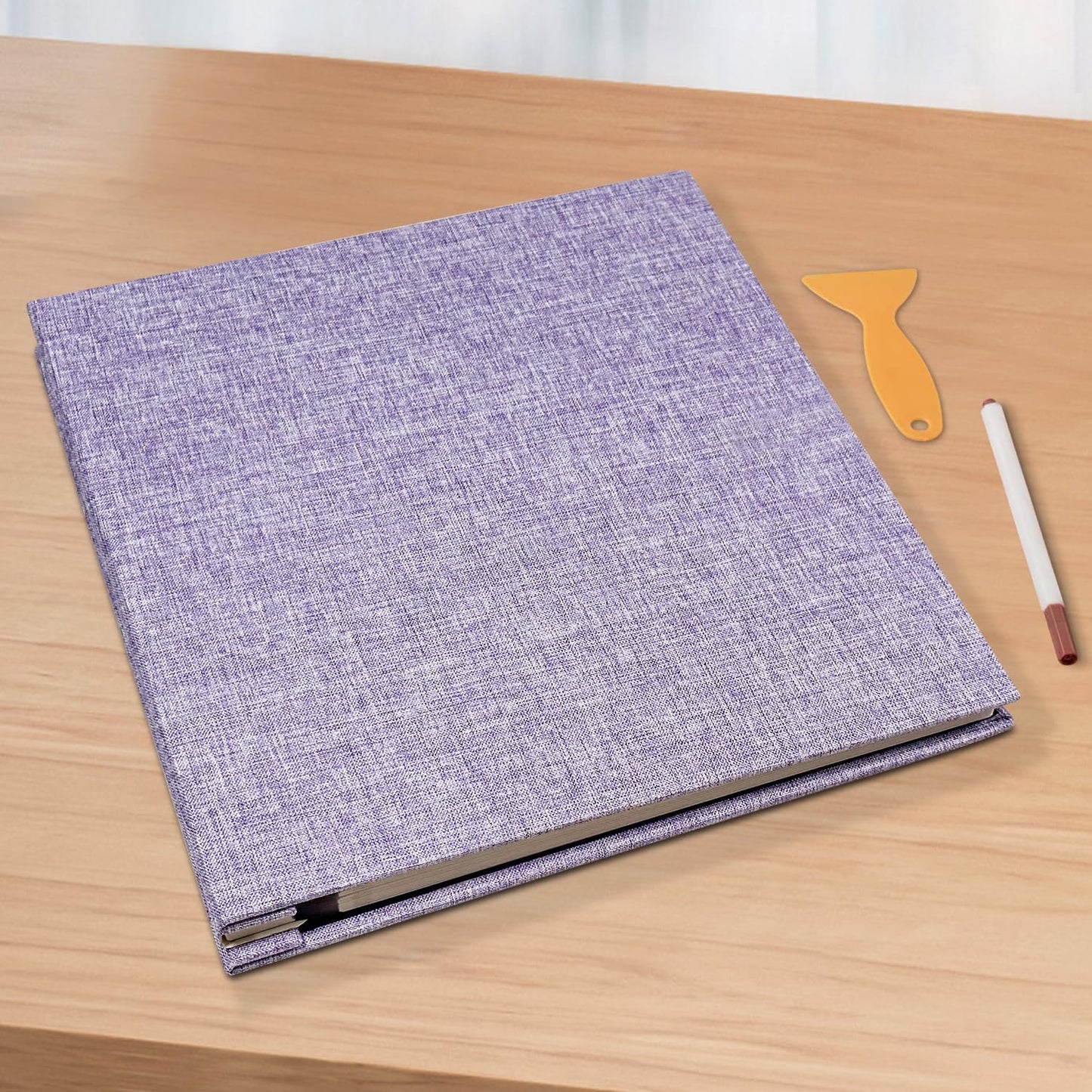 Large Photo Album Self Adhesive Scrapbook Album for 4×6 8×10 Pictures DIY Magnetic Linen Cover Album 40 Pages for Family Wedding Gifts with Metal Pen and Plastic Board