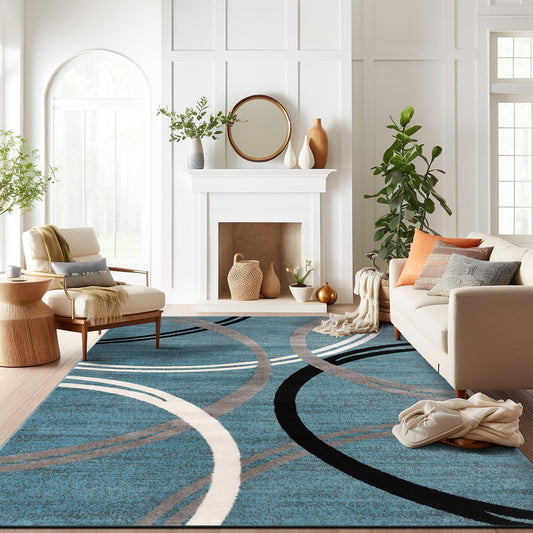 Rugshop Modern Wavy Circles Design Area Rug 8'8" x 12' Blue