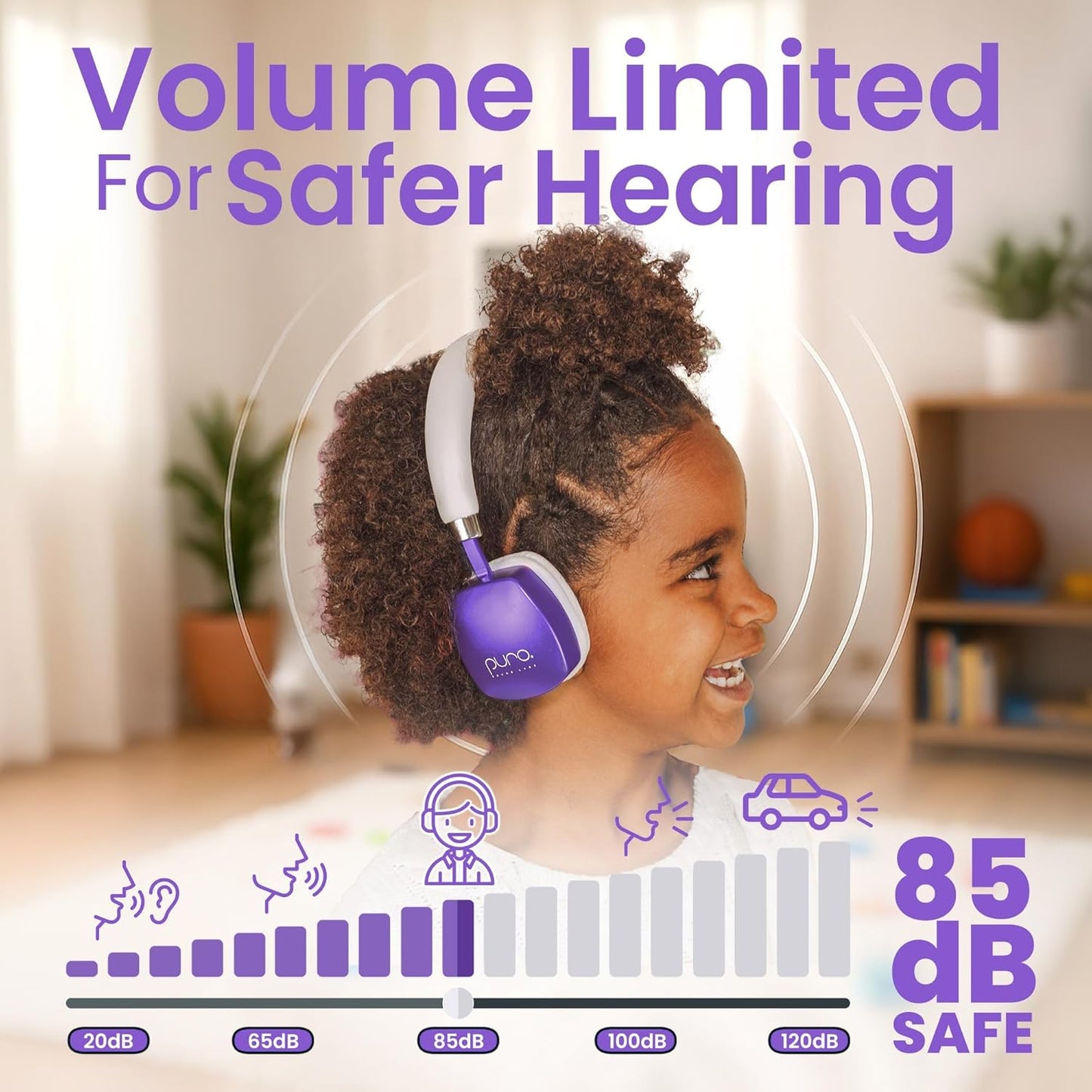 Puro Sound Labs PuroQuiet Plus Kids Noise Cancelling Headphones, Bluetooth Kids On Ear Headphones with Mic, Lightweight On-Ear Design, Studio-Grade Sound (Purple)