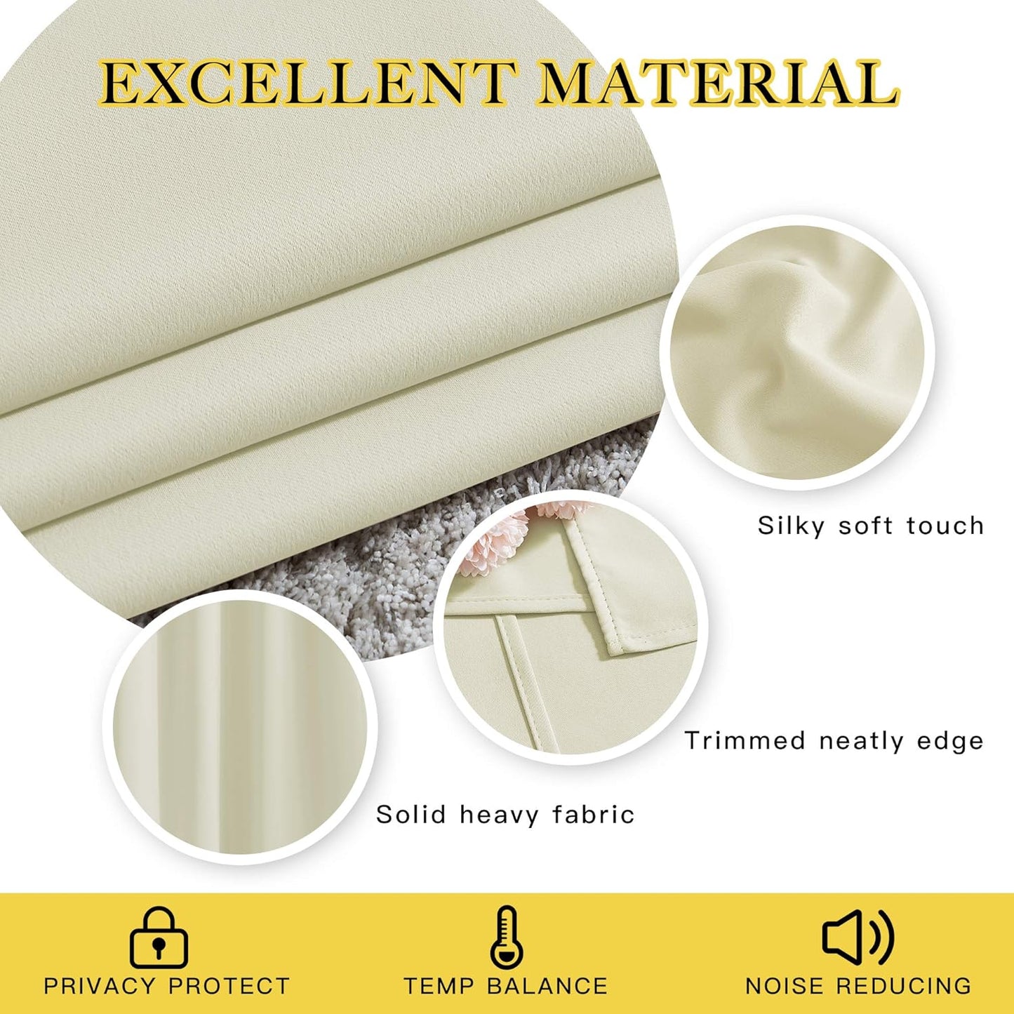 NICETOWN Room Darkening Curtains and Drapes for Bedroom - Grommet Energy Saving Thermal Insulated Light Blocking Window Treatments for Kitchen (Beige, 1 Pair, W37 x L48)