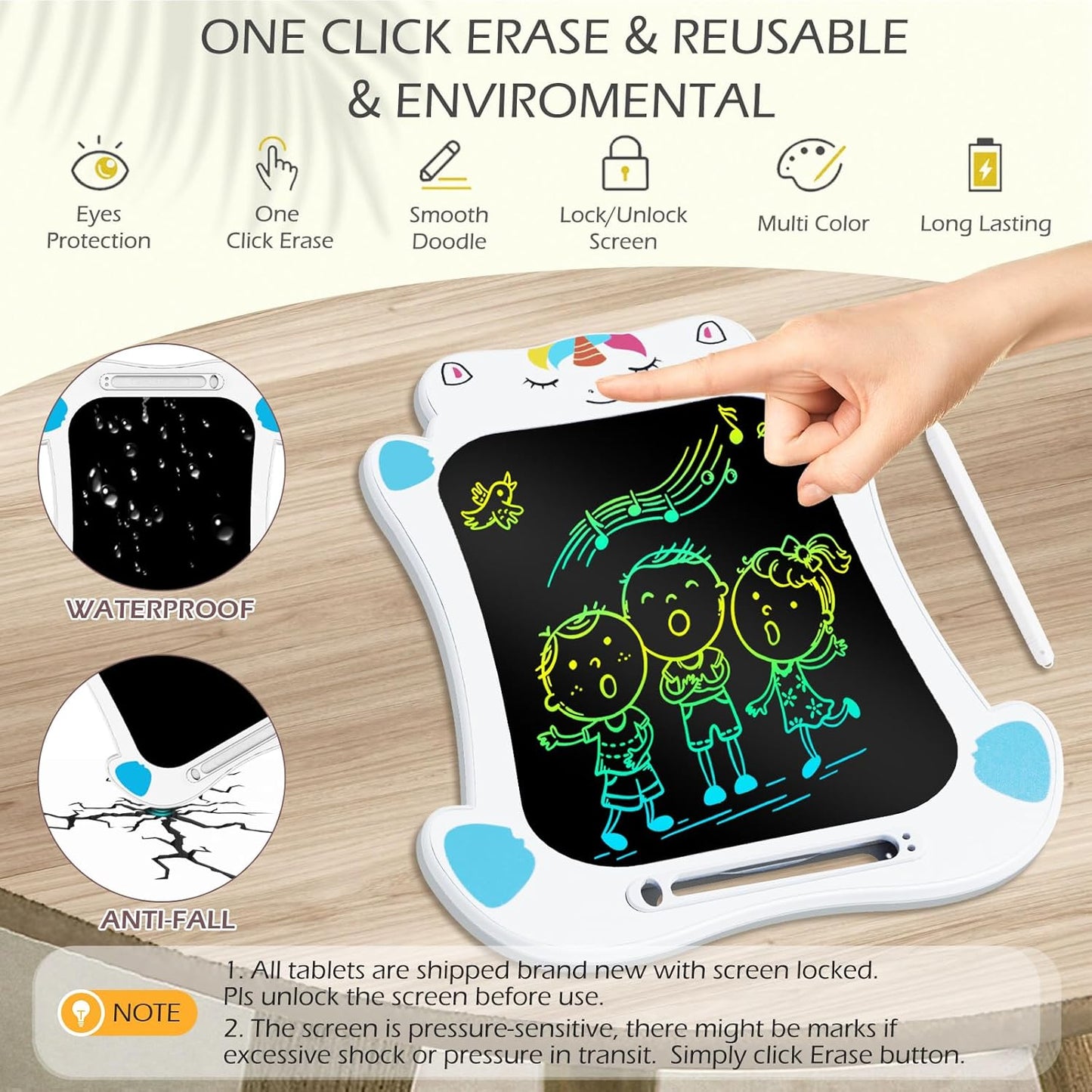 Jasonwell LCD Writing Tablet Kids - Drawing Pad Doodle Board for Kids Toddlers Drawing Toy Educational Learning Toys Christmas Birthday Gift 2 3 4 5 6 7 8 Year Old Girls Boys (Dino&Unicorn)