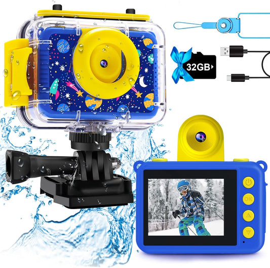 GKTZ Kids Camera - Waterproof Underwater Camera for Kids, Christmas Birthday Gifts for Boys Age 3-12, 1080P HD Children Digital Action Camera, Pool Toys for Kids Age 4-12