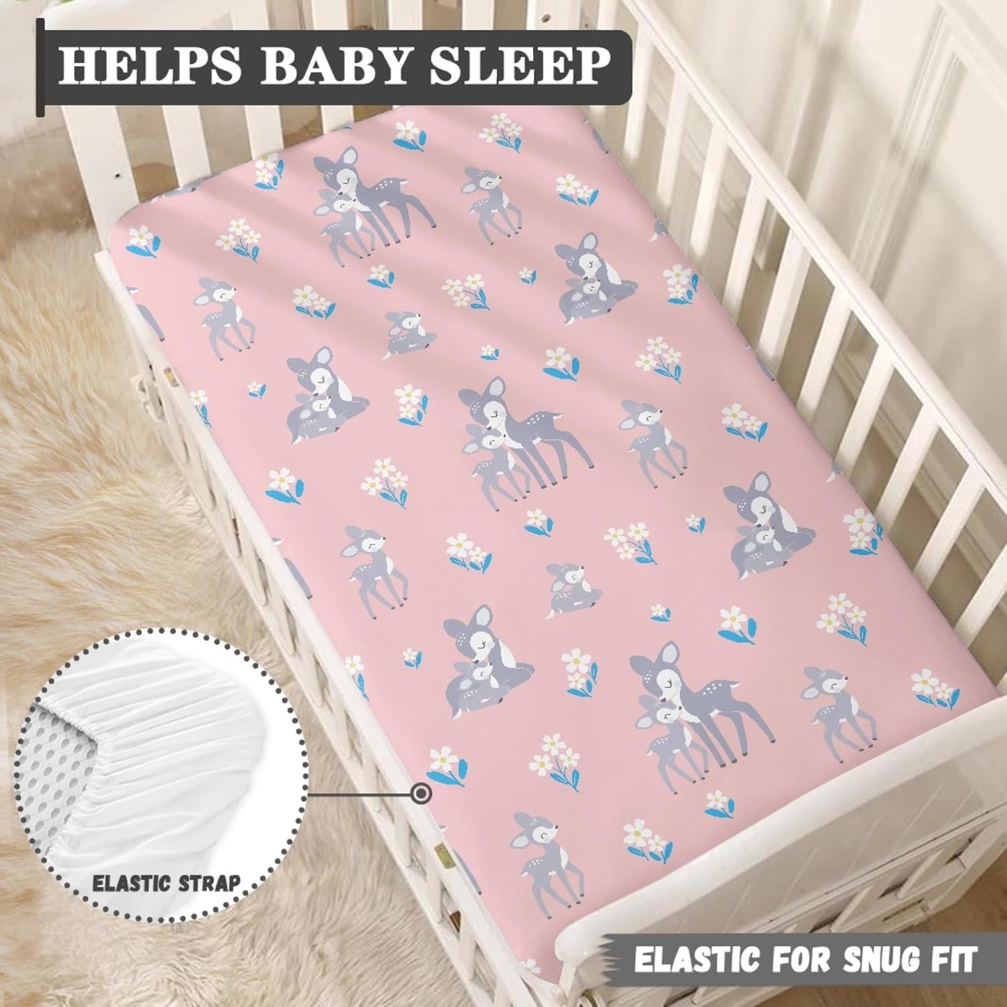 Cute Vintage Fawn Fitted Crib Sheet Animals Baby Crib Sheet Fit Standard Crib and Toddler Mattress,Crib Mattress Sheets for Boys Girls 28"x52"