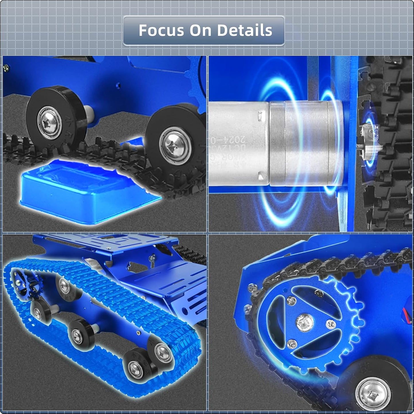 Tank Car Chassis with Motor, Shock Absorbing Robot Chassis Full-Metal Robotic Moving Platform Track Chassis for RaspberryPi Arduino DIY Maker Smart Robot Car Chassis Kit (Blue, With Encoder motor)