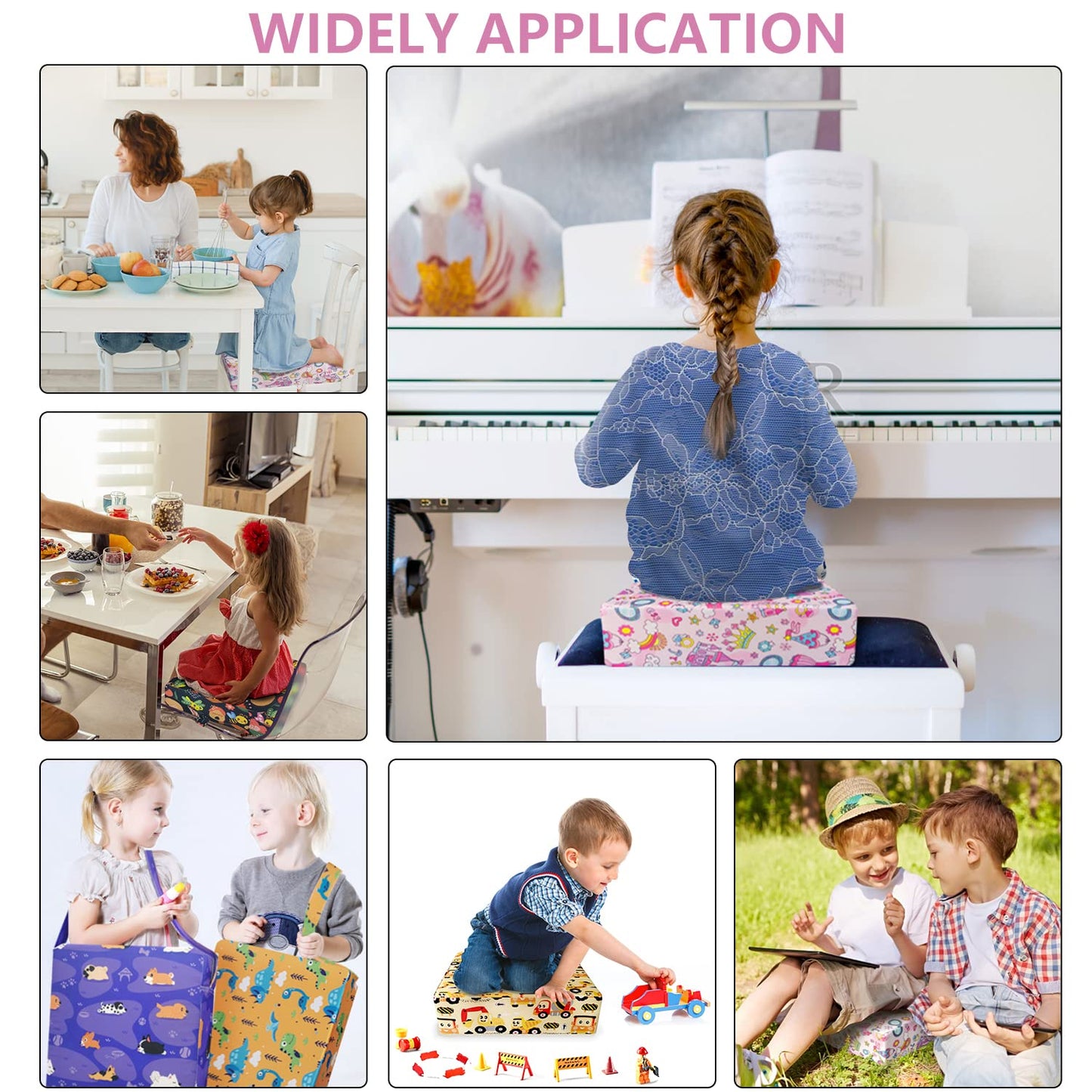 Toddler Booster Seat for Dining Table,4 Inches Washable Double Safer Straps Non-Slip Bottom Booster Seat for Kids, Portable Travel High Density Sponge Detachable Increasing Cushion for Child...