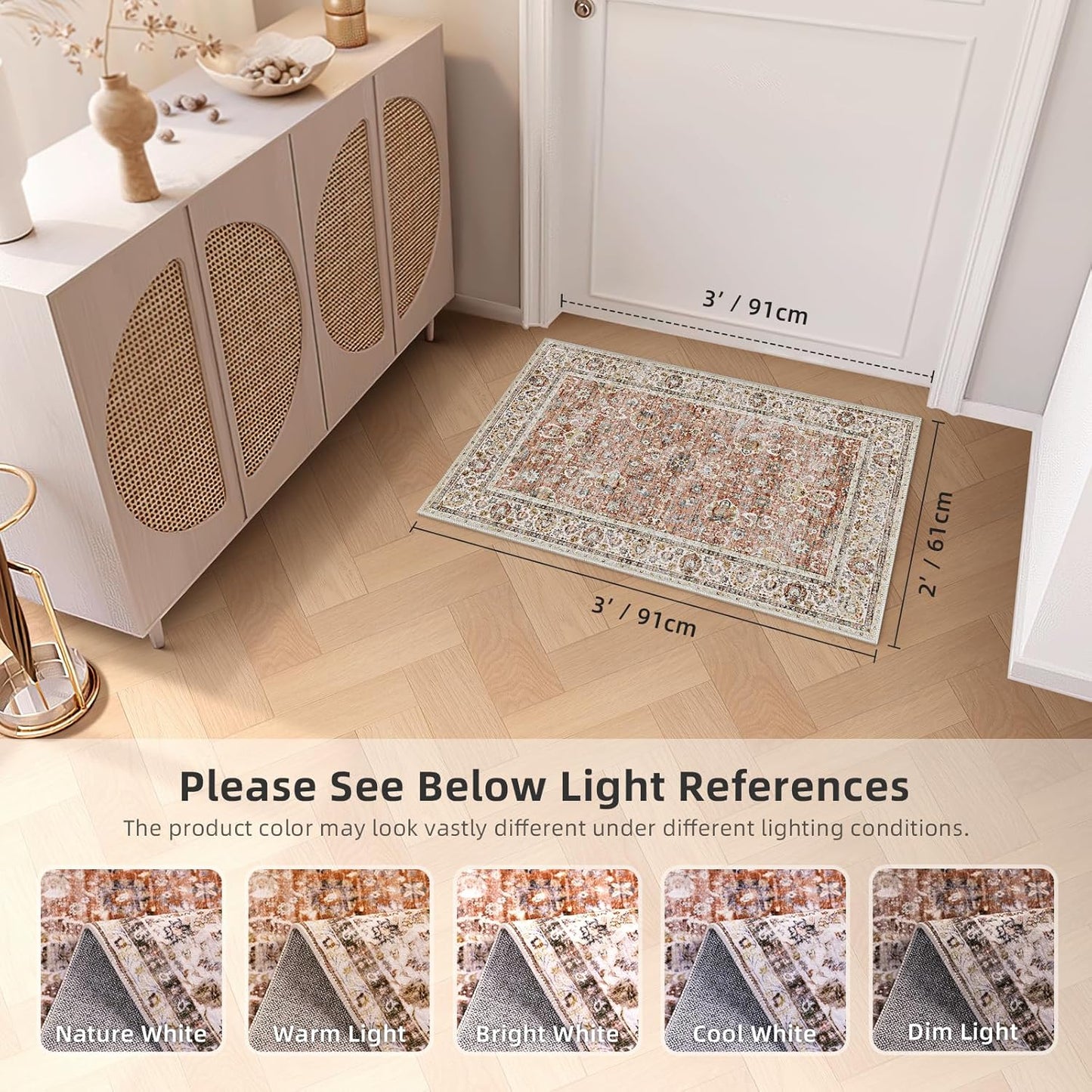 Deerly 2x3 Entry Rugs Small Area Rugs for Bedroom Living Room Bathroom Kitchen, Small Soft Rugs Low Pile Non-Slip Rubber Backing Oriental Door Mat, Brick Red