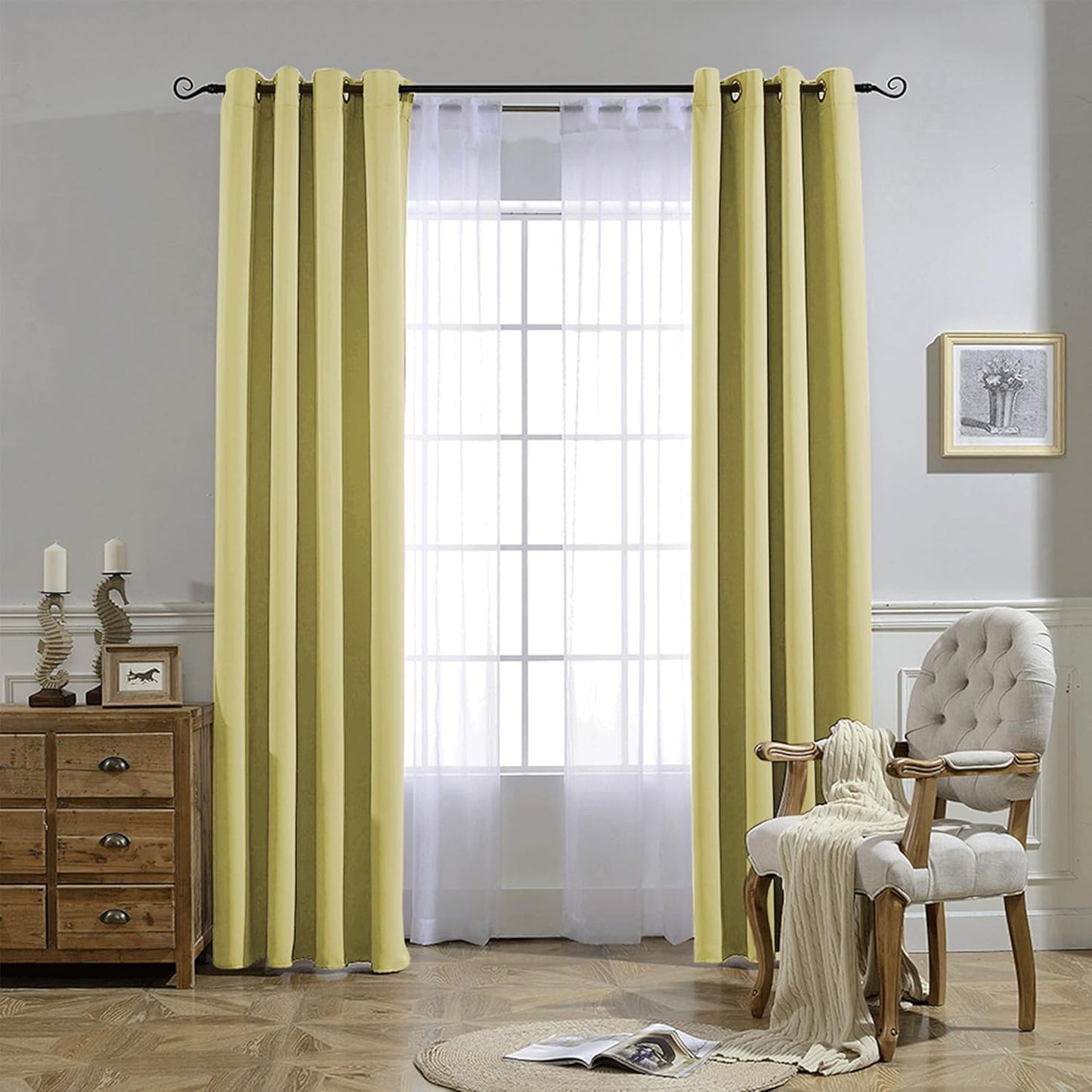 NICETOWN Paler Yellow Room Darkening Curtains for Living Room, Window Treatment Thermal Insulated Room Darkening Grommet Drapes Sound Dampening for Bedroom, 2 Panels, W37 x L72