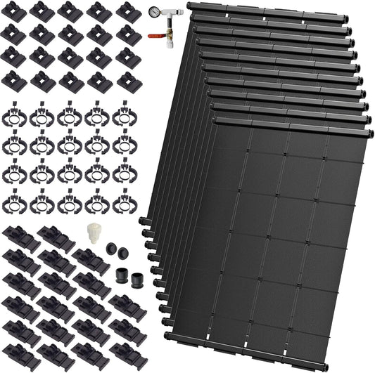 Industrial Grade Solar Pool Heater DIY Kit - Superior High-Wind Strapless Mounting System & Maximum Freeze Resistance (10-4'x9.5' / 380 Square Feet)