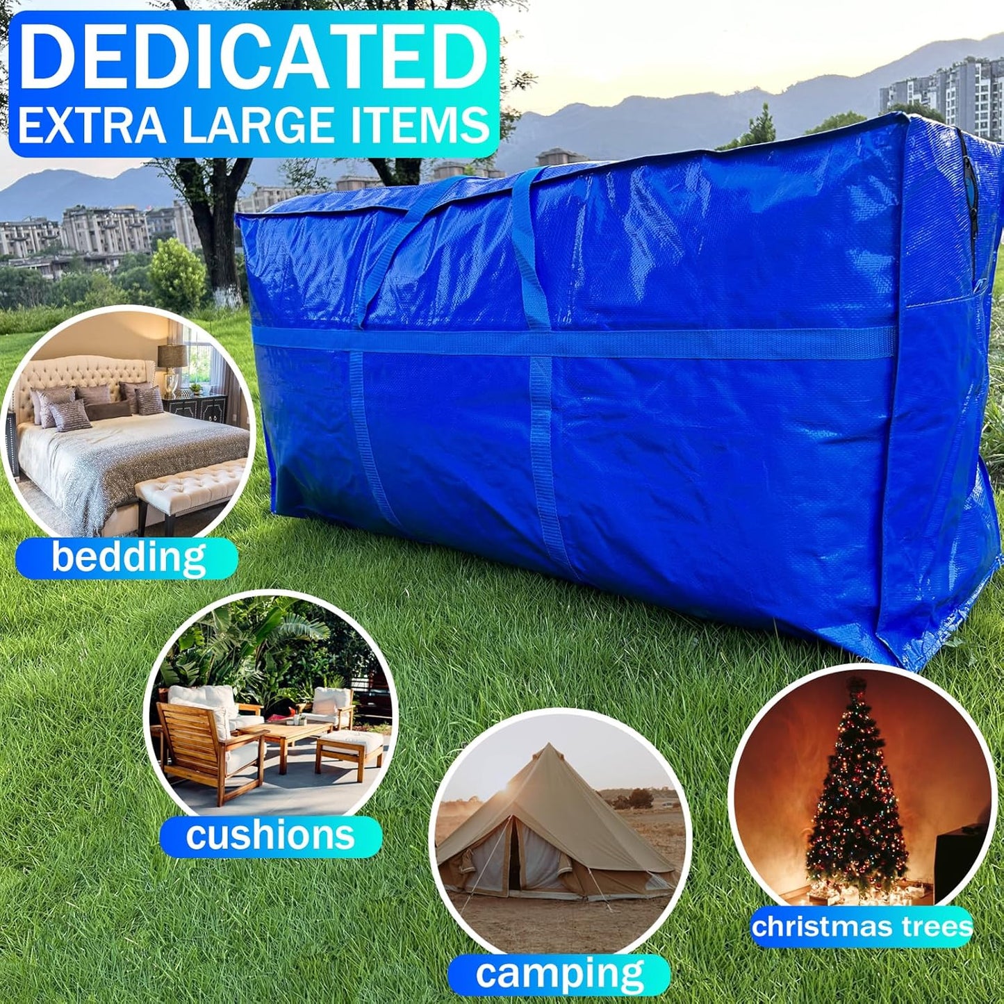 66 Gallon Extra Large Storage Bags, Huge Moving Bags Heavy Duty with Zipper and Stronger Handles, Big Foldable Duffle Bag for Travel - Waterproof Material Protects from Dust and Moisture - Storage