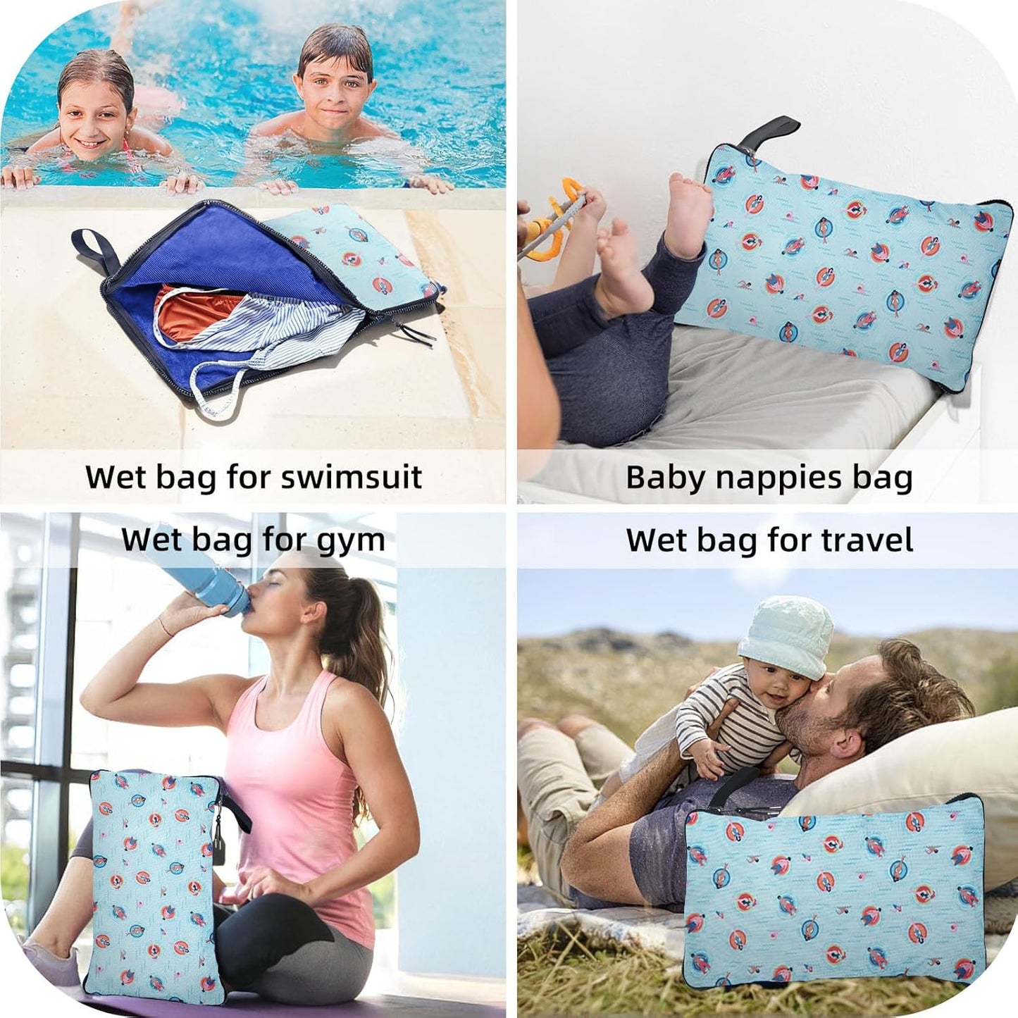 Wet Bag, Wet Dry Bag, Wet bag for swimsuit,Travel, Beach, Pool, Diapers, Dirty Yoga Gym Clothes, Waterproof Embedded Towel Wet Bag(Fleece)-Leakproof Wet Clothes Bag, Beach Travel Essentials