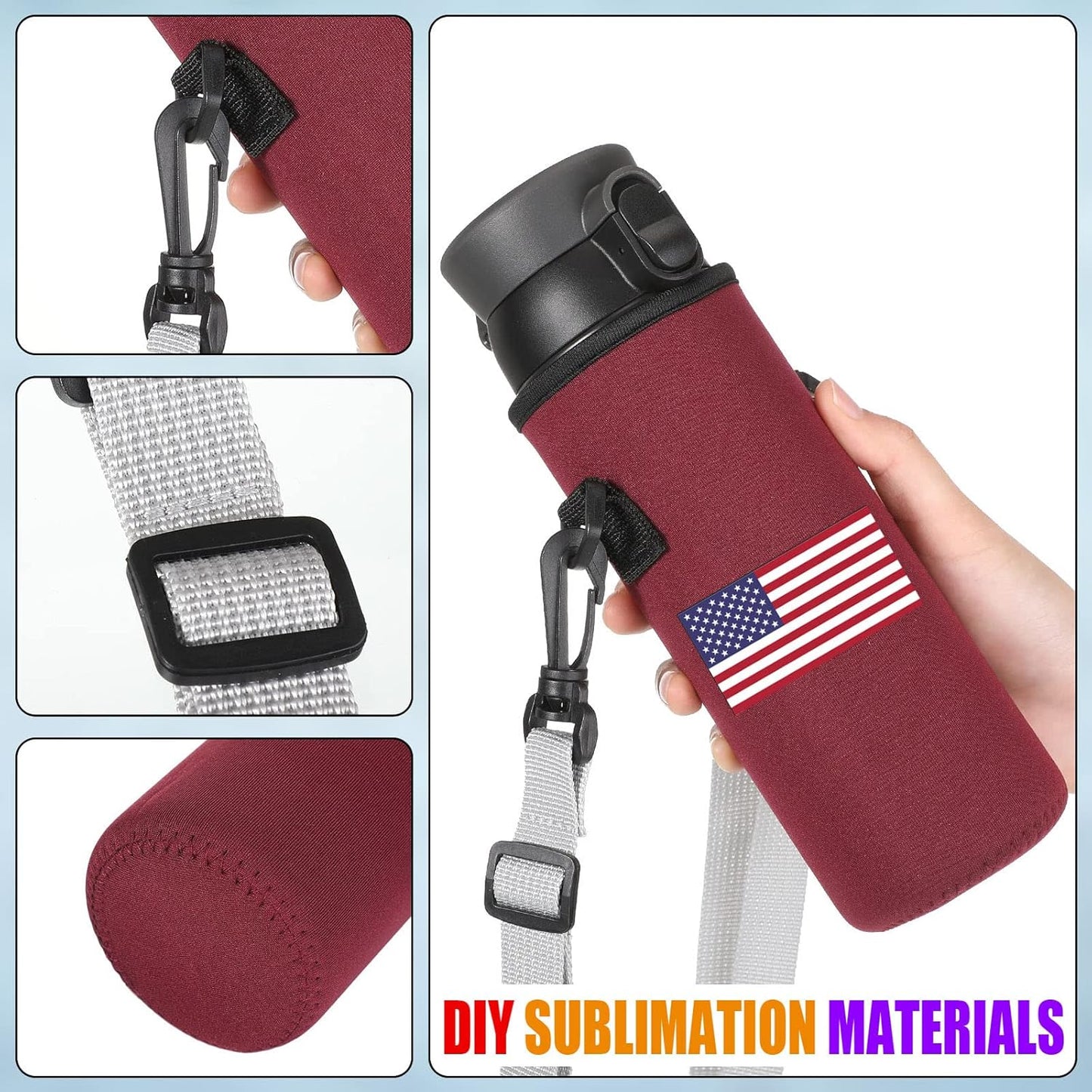 Rtteri 6 Pcs Neoprene Water Bottle Carrier Bag with Adjustable Shoulder Strap 32oz Insulator Water Bottle Cover Holder Cooler Sleeve for Stainless Steel/glass/plastic (Cute)