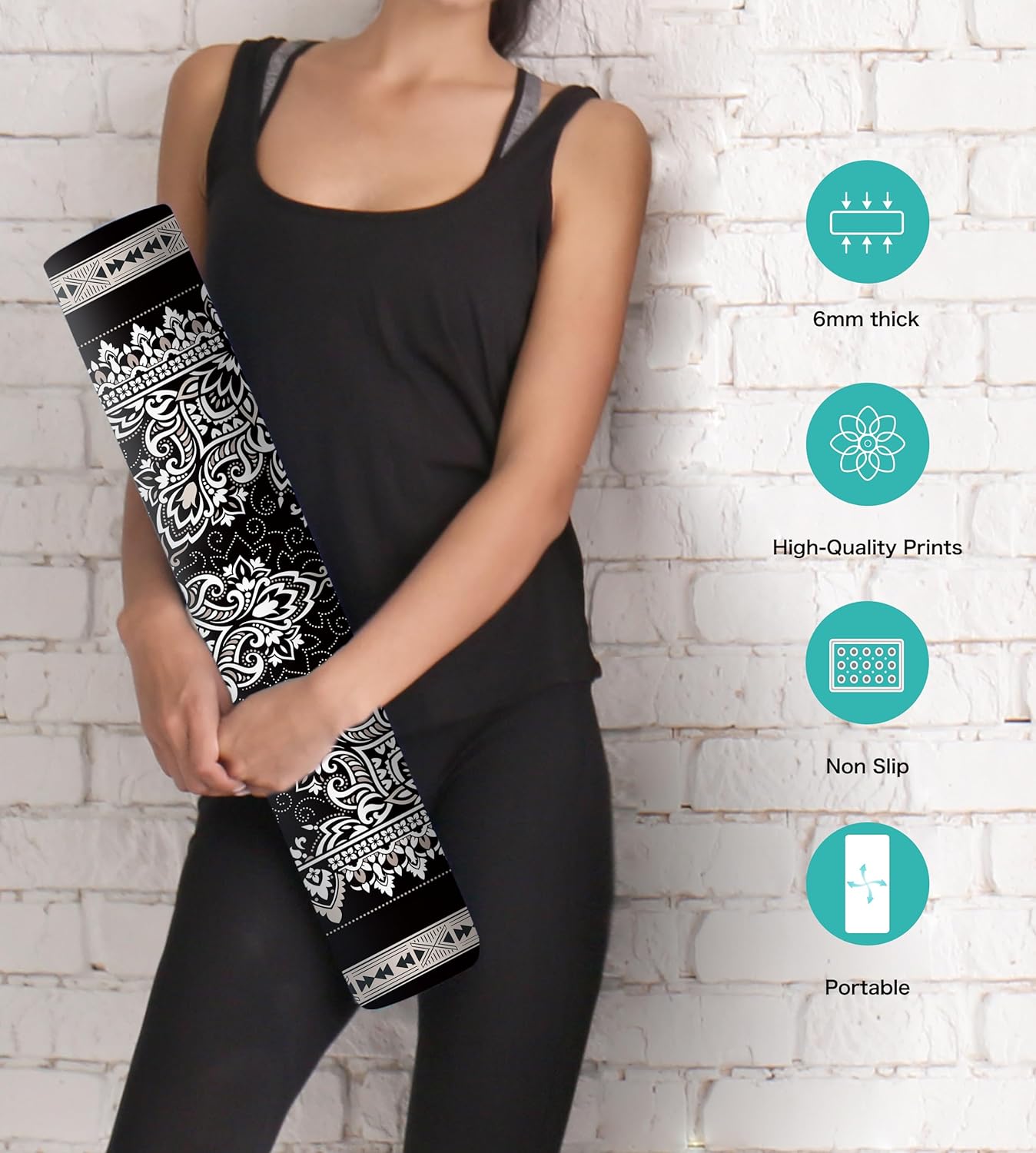 Non Slip Yoga Mat TPE Workout Mat for Men Women, Thick Workout Mat with Carrying Strap, Fitness Mats for Exercise, Yoga, Fitness, Pilates, Floor Workouts (72" x 24" x 6mm)