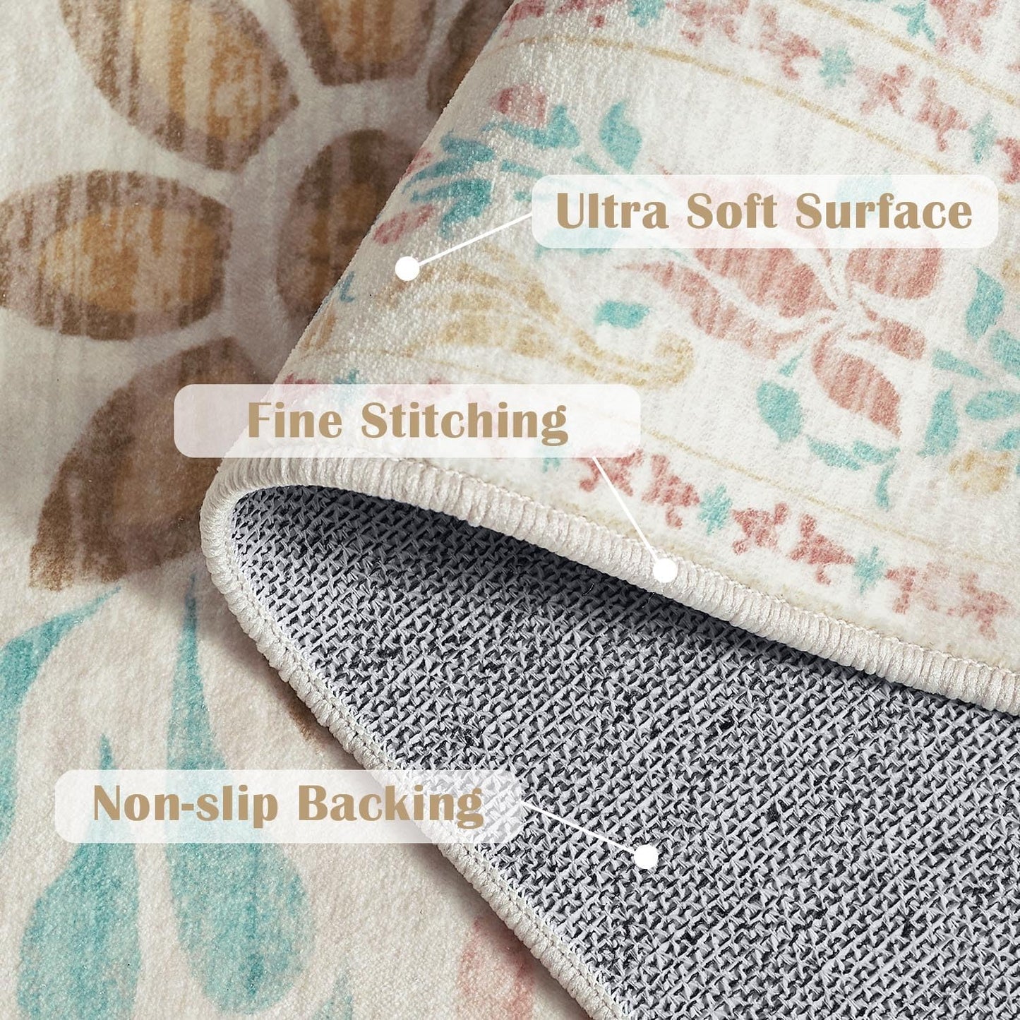 jinchan Spring Floral 2x3 Rugs for Entryway - Vintage Washable Area Rug Ultra-Thin Low Pile Soft Small Non Slip Distressed Indoor Doormat Accent for Entrance Kitchen Bedroom (2x3ft,Apricot Multi)