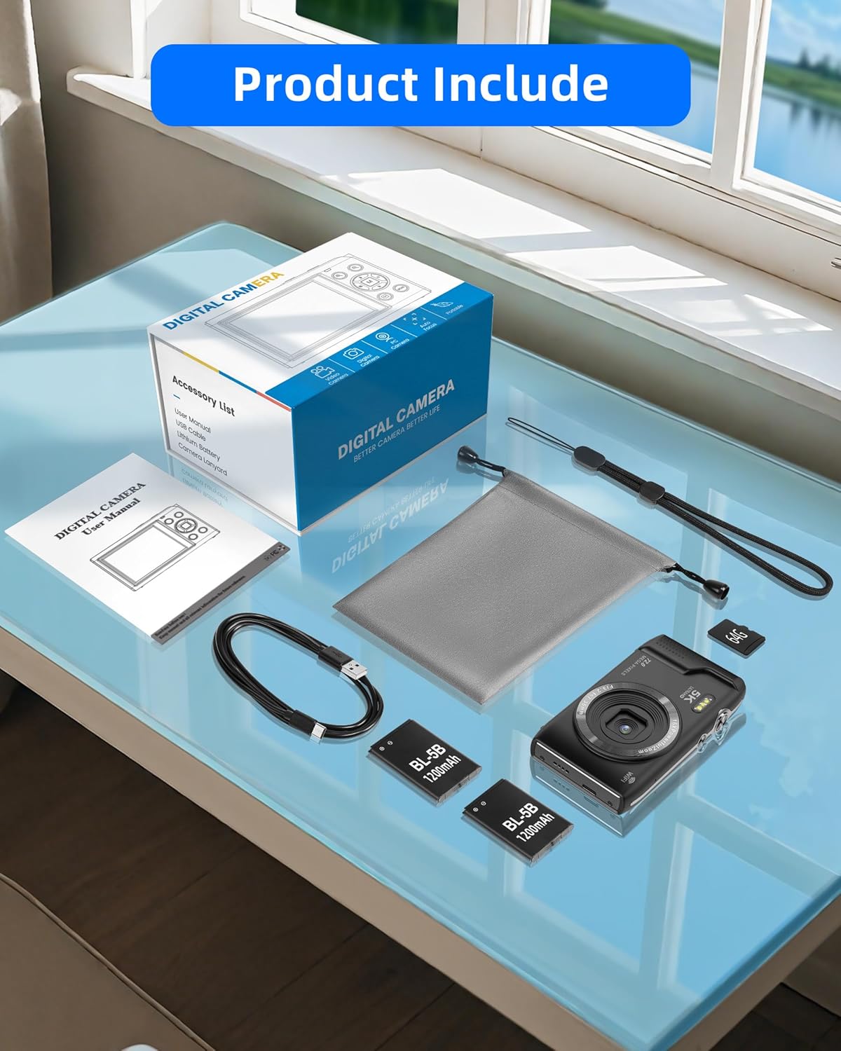 T TAKMLY Digital Camera 5K, Autofocus 16x Zoom 72MP Point and Shoot Cameras Compact Portable with Flash for Kids Boys Girls Teens Students, Anti Shake 2.8'' Screen, 64GB Card Include, Black