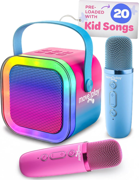 Move2Play, Karaoke Machine for Kids | Includes 20+ Kid Songs | 2 Microphones | Connect with Bluetooth | 3, 4, 5, 6, 7+ Year Old Gift | Toy for Girls, Boys, & Toddler | Birthday Present