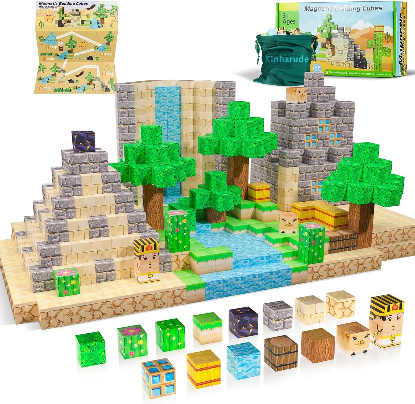 Magnetic Blocks - 100PCS Magnetic Set, STEM Montessori Sensory Toys for 3+ Year Old Boys & Girls, Creative Construction Toys Gift for Toddlers Kids