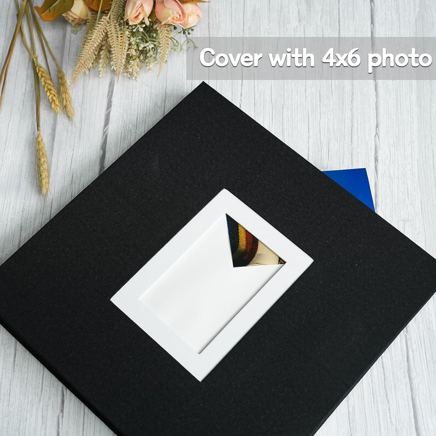 Vienrose Photo Album Self Adhesive for 2x3 4x6 5x7 8x10 Pictures DIY Scrapbook 40 Blank Pages Linen Cover Memory Book for Wedding, Baby Growth, Travel, Black