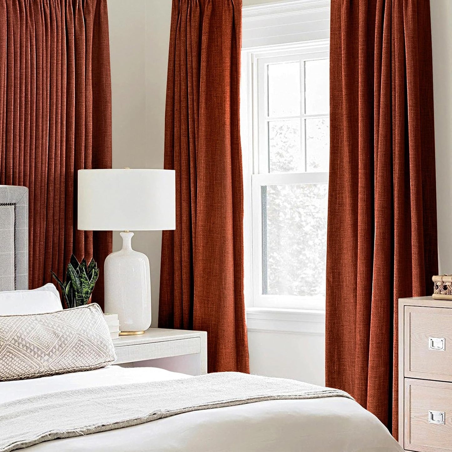 MIULEE Linen Curtains 100% Blackout for Bedroom Thermal Insulated Burnt Orange Grommet Room Darkening Curtains & Drapes Rust Terracotta Fall Decor for Living Room Nursery 52 x 72 Inch (2 Panels)