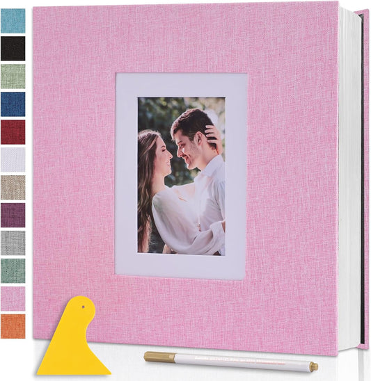 Photo Album Self Adhesive Pages Scrapbook Large Magnetic Photo Albums with Sticky Pages Scrapbooks for Wedding Baby for 4x6 5x7 8x10 Picture Photo Books 11x10.6 Pink 40 Pages