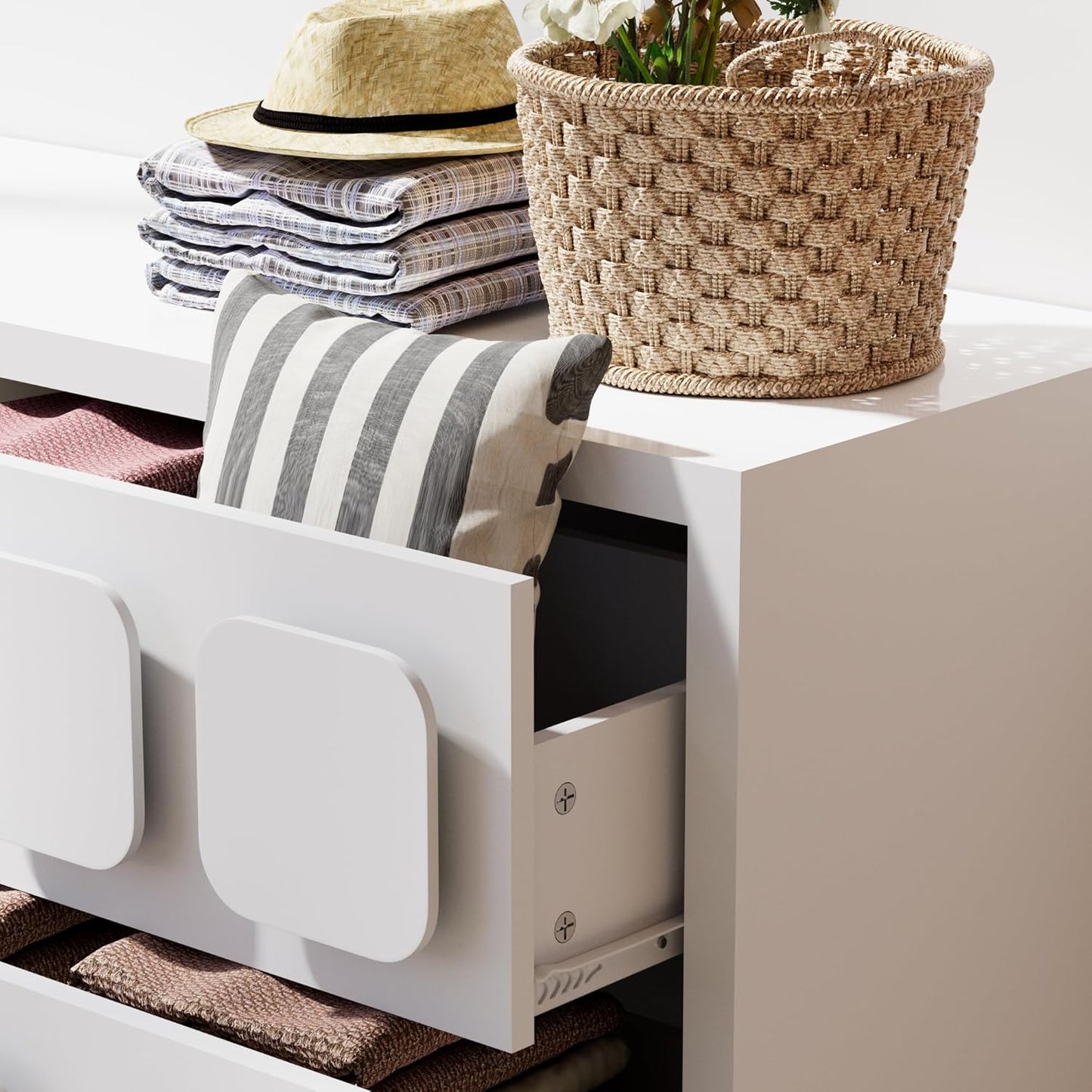 Anbuy White Baby Dresser for Bedroom, Dresser for Baby with 6 Drawers, Storage and Organization Unit with Square Handles, for Nursery, Kids