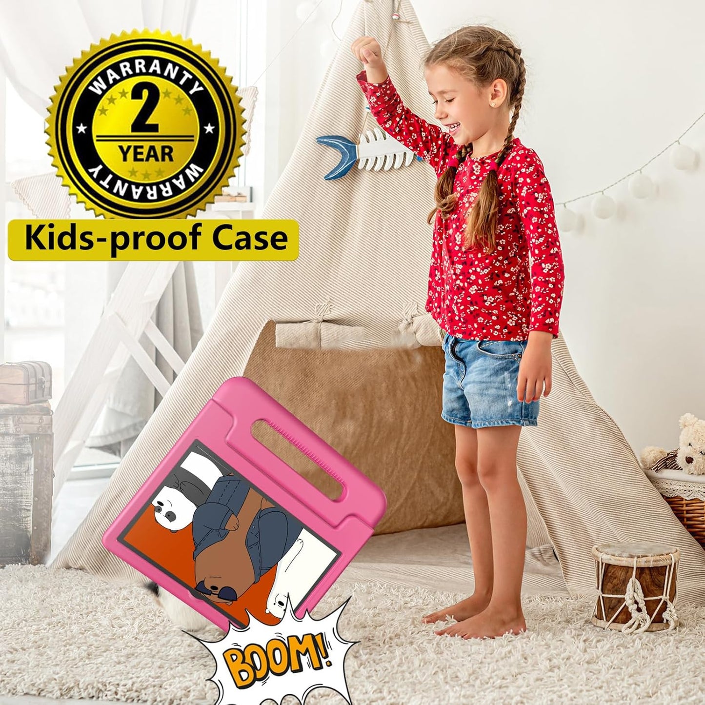 Kids Tablet, 10.1 Inch Tablet for Kids Android 14, 64GB Octa-Core, WiFi, Big Battery, Kids Space, Parental Control 1280 * 800 HD Display Children Tablets Pink