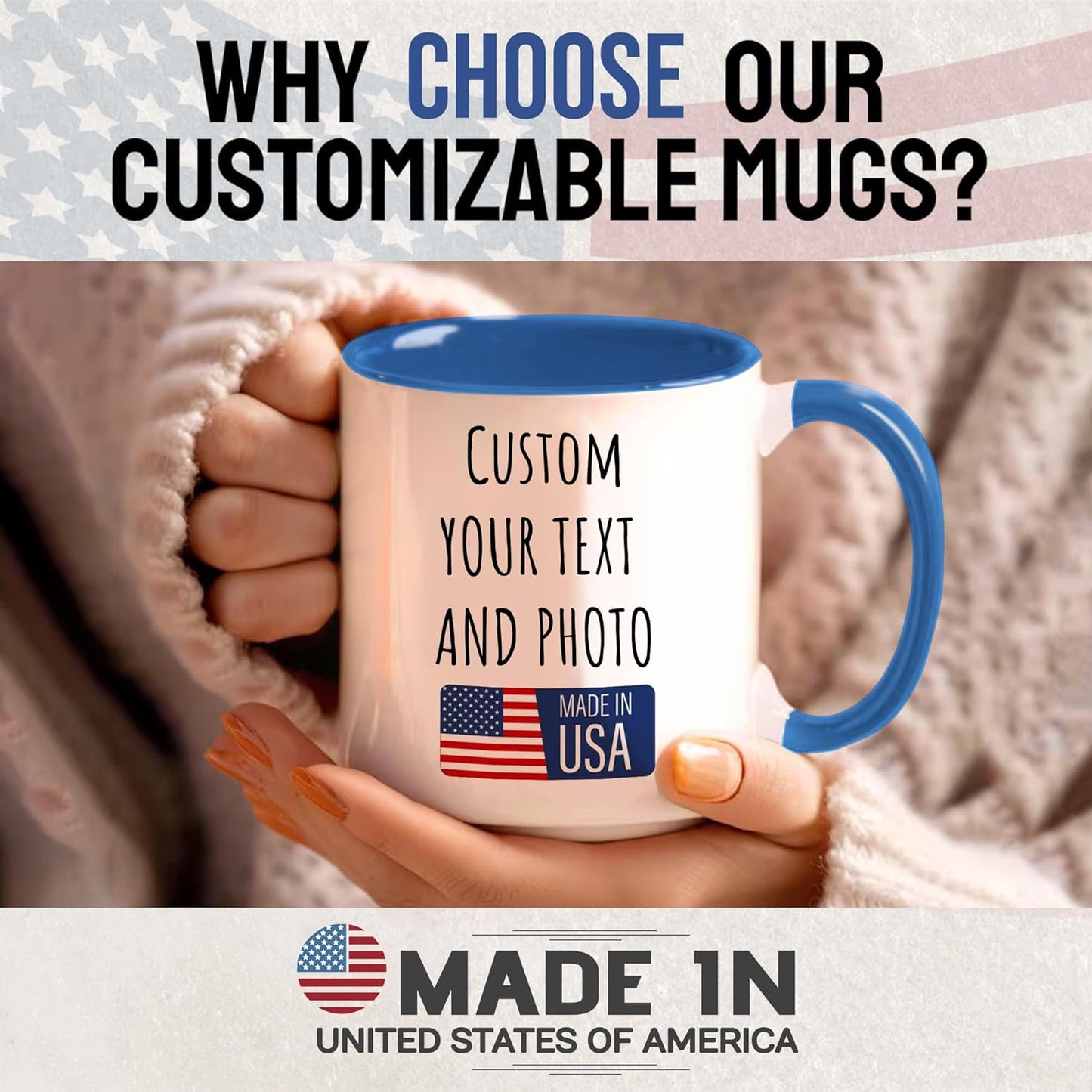 Custom Mug Upload Your Picture Personalized Coffee Mug with Photo Text Name Customized Cup Unique Ideas Gifts for Men Women Mom Dad Girlfriend Boyfriend Friend Family (Blue, 15oz)