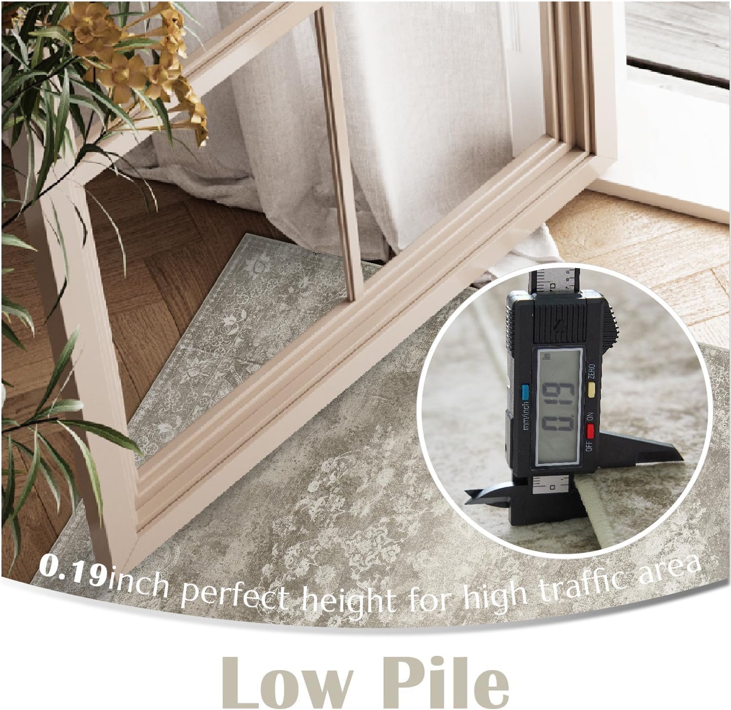 jinchan Vintage Floral Runner Rug 2x5 - Machine Washable Distressed Design Non-Slip Low-Pile Soft Thin Carpet for Hallway Kitchen Farmhouse Bedroom Entryway Laundry Room (2x5ft,Brown)