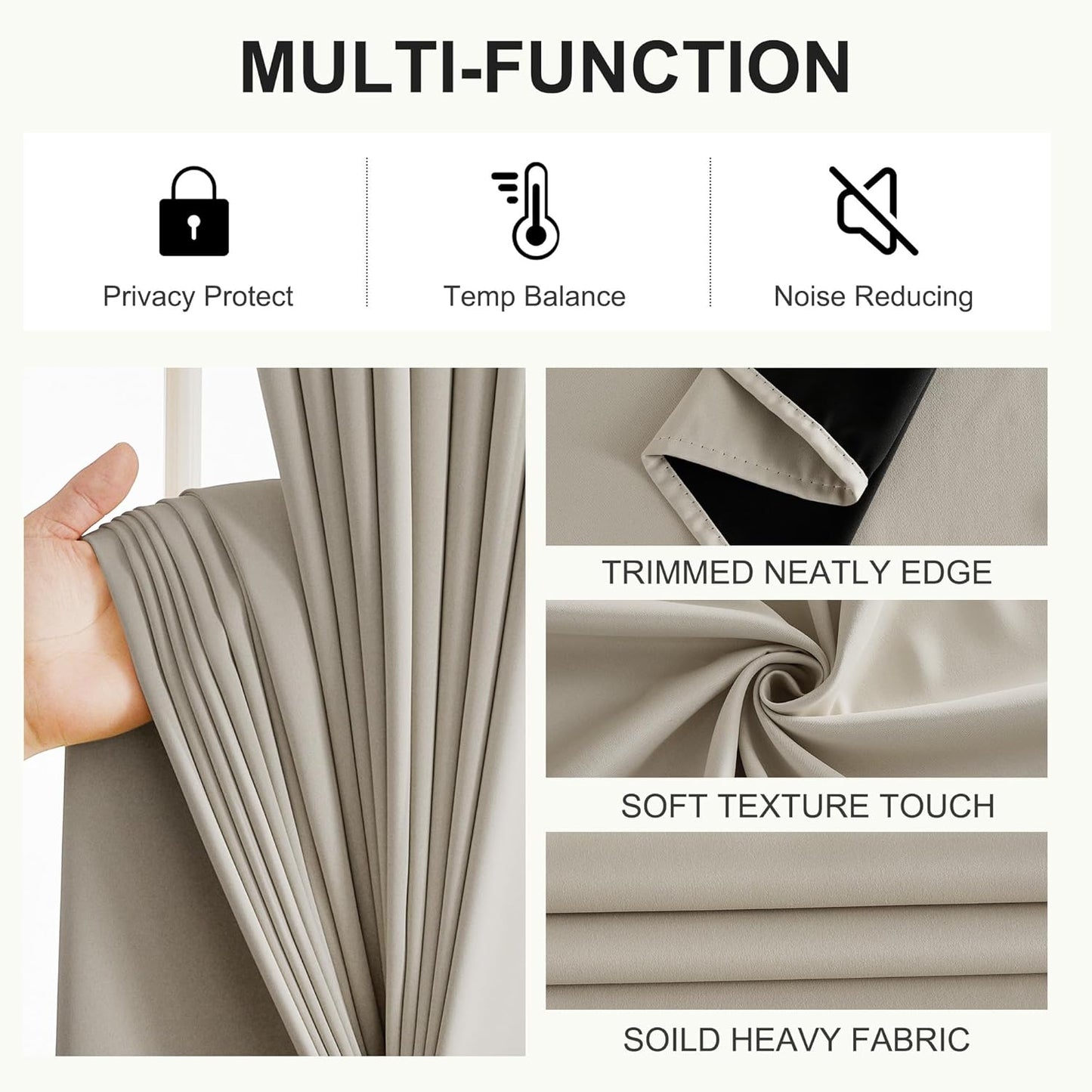 NICETOWN Blackout Curtains for Bedroom, Grommet Privacy 100% Blackout 96 inches Length Thermal Insulated Curtains for Living Room, 2 Panels, 52W x 96L, Natural