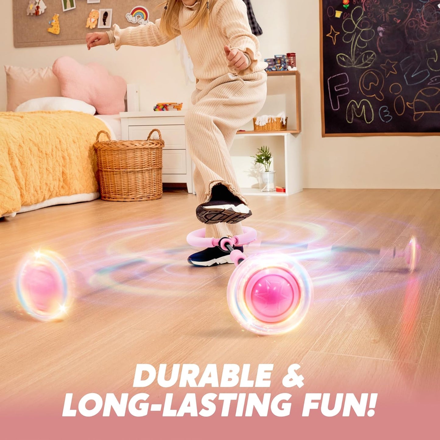 JOYIN Pink Ankle Skip Ball with Flashing Lights, Toy for Kids Indoor & Outdoor, Flashing Swing Ball Foldable Sports Toy, Birthday Gifts for Kids 3 4 5 +