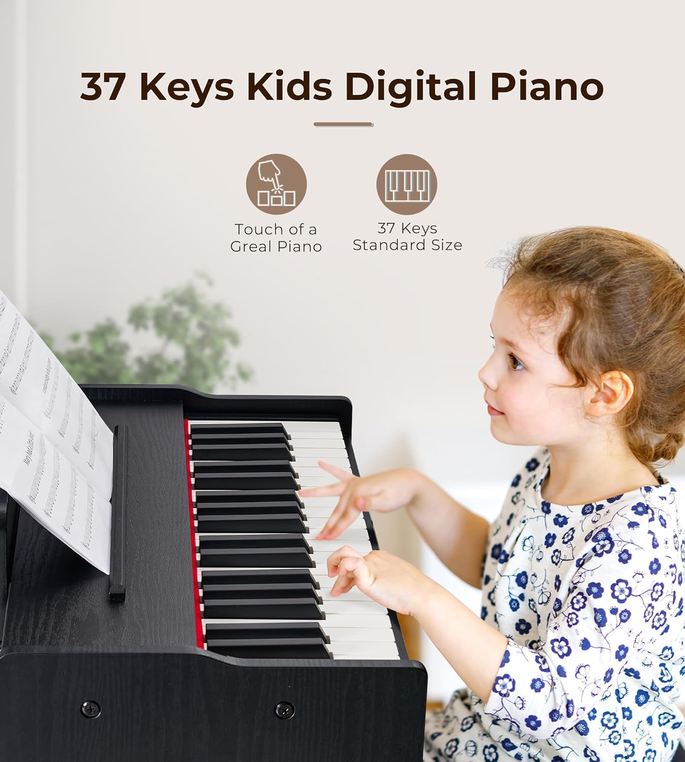 Vangoa Kids Piano Keyboard, 37 Keys Digital Piano for Kids, Music Educational Instrument Toy, Wood Piano for Girls and Boys,Classic Black