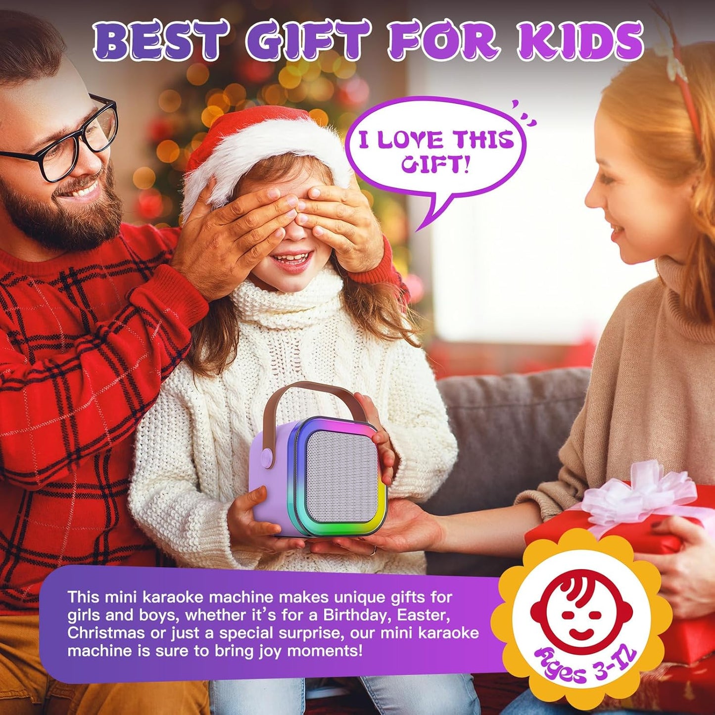 Mini Karaoke Machine for Kids, Haomuren Portable Speaker with 2 Wireless Microphones, Christmas Birthday Gifts Girl Singing Karaoke Machine for 3-12+ Year Old, 2025 Karaoke Gifts for Girls (Purple)