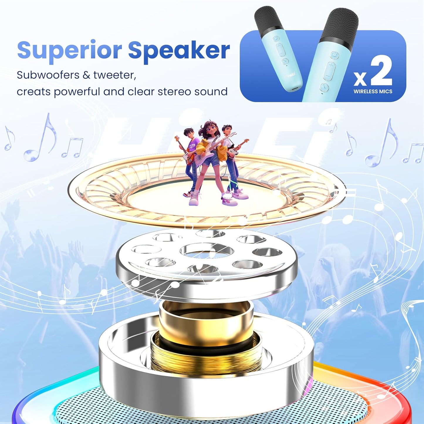 Peski Karaoke Machine for Kids Adults, Portable Bluetooth Mini Karaoke Microphone Singing Speaker Karaoke Player with 2 Wireless Mic, Birthday Gifts for Girls Boys Family Home Party (Blue)