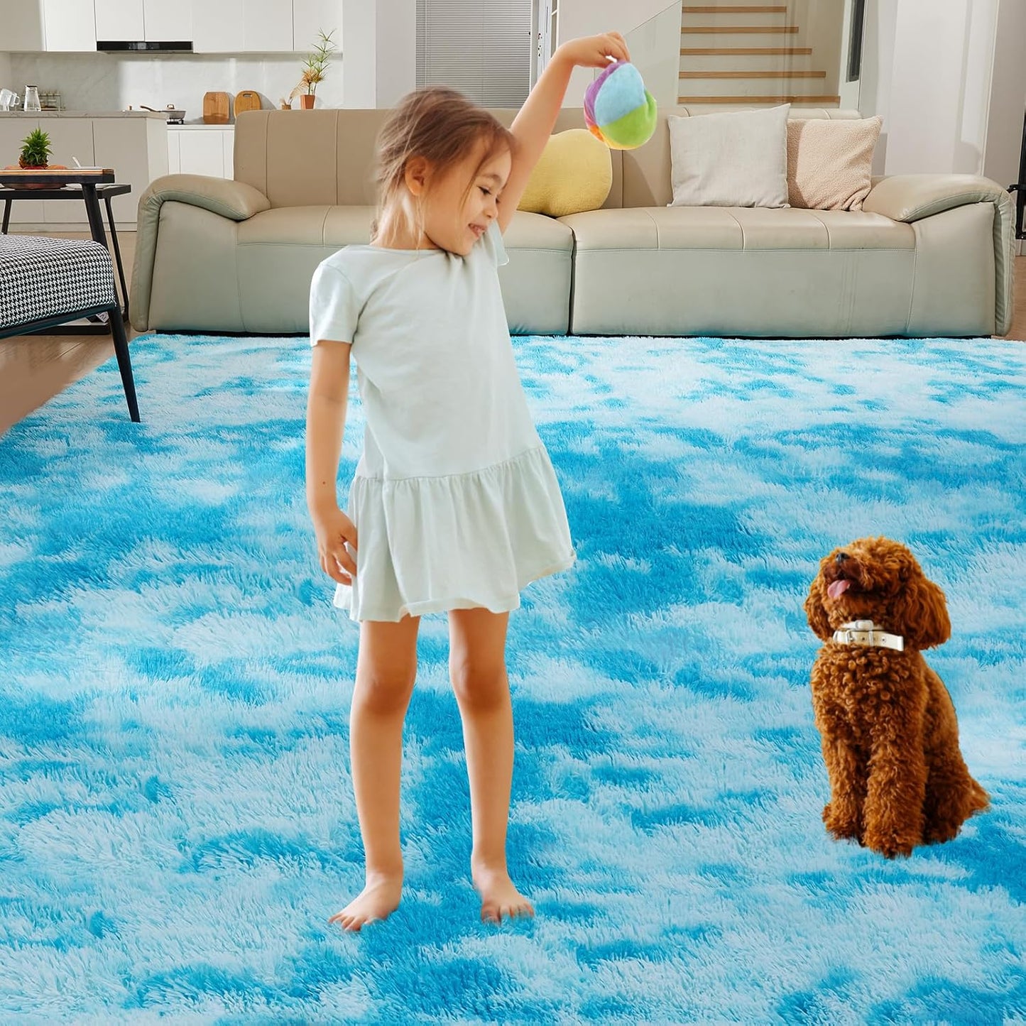 Luxury Shag Area Rug, 3X4 Indoor Ultra Soft Plush Rugs for Living Room, Carpet for Kids Boys Girls Dorm Nursery Home Decor Aesthetic, Upgrade Anti-Skid Durable, Tie-Dyed Blue