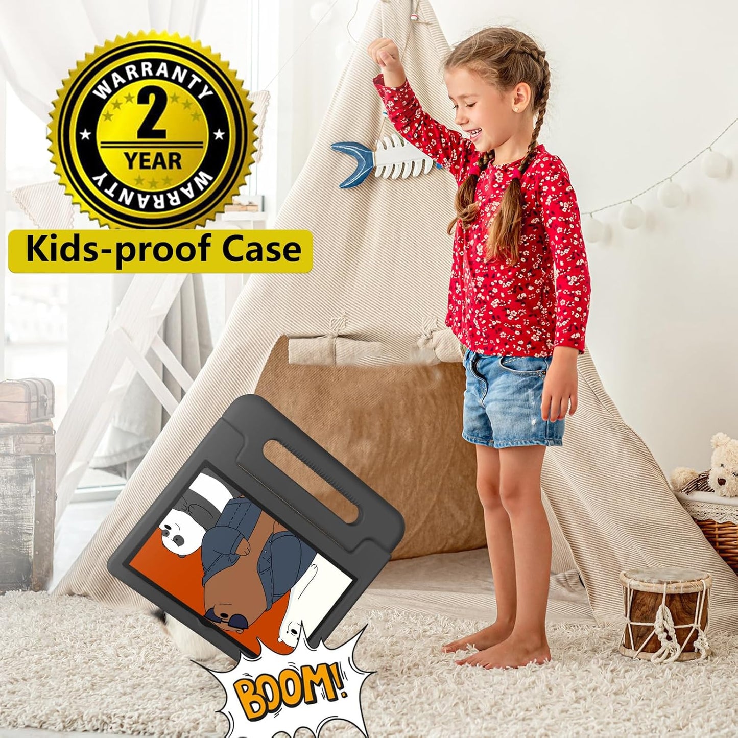 Kids Tablet, 10.1 Inch Tablet for Kids Android 14, 64GB Octa-Core, WiFi, Big Battery, Kids Space, Parental Control 1280 * 800 HD Display Children Tablets Black