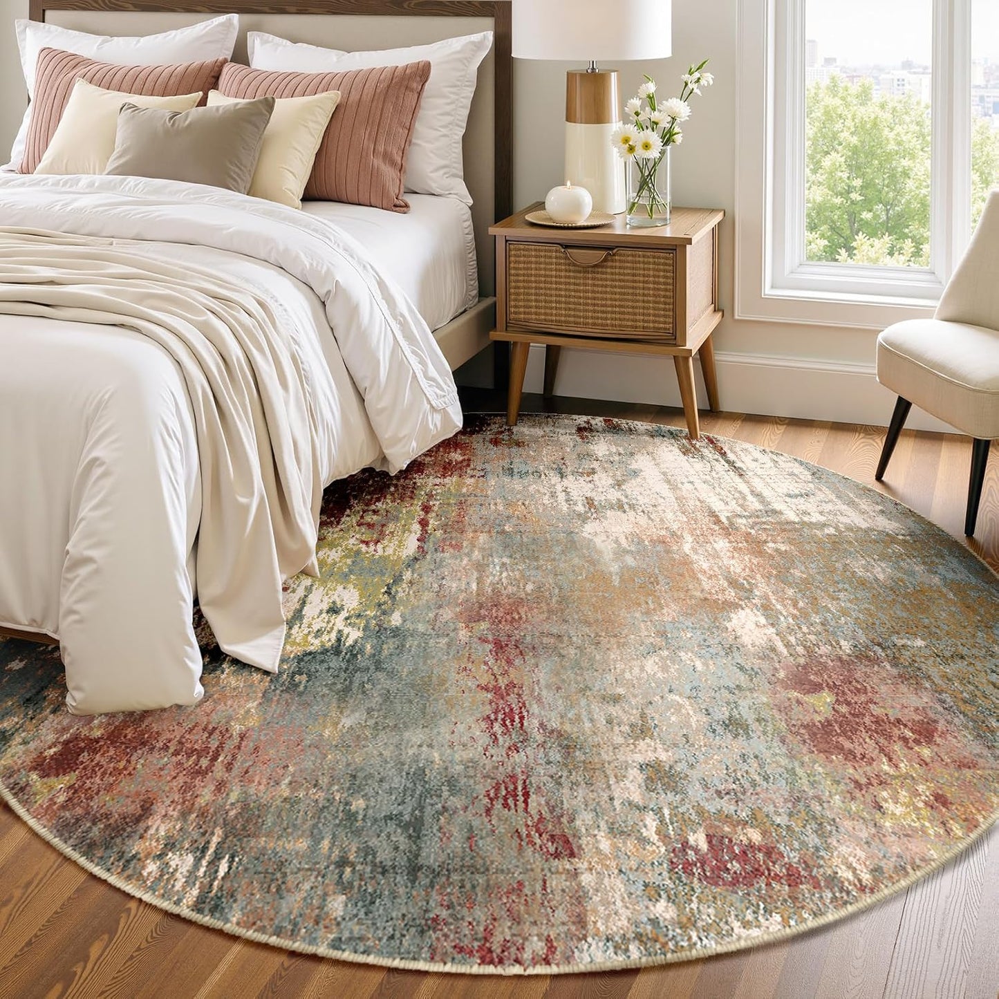 Washable Area Rugs 6ft Non-Slip Modern Abstract Soft for Living Room Entryway Bedroom Nursery, Print Pattern, Brown Rust Red Multi