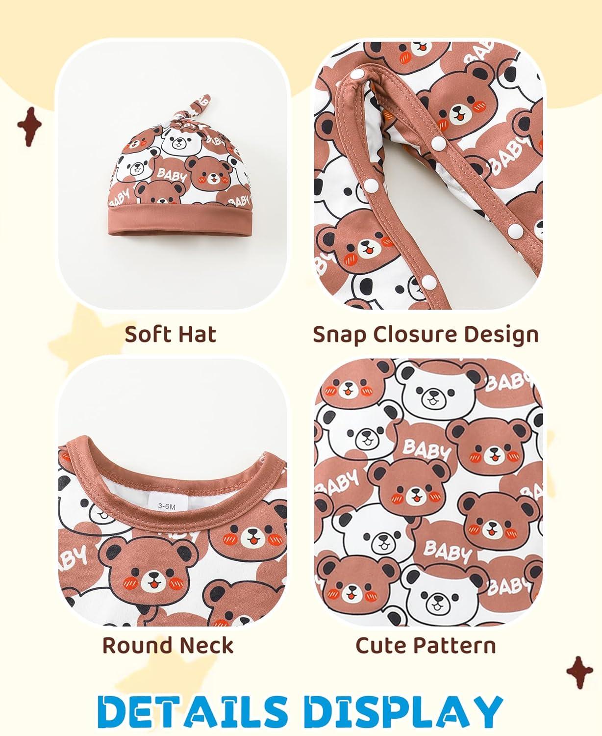 NZRVAWS Baby Boy Clothes Preemie Infant Boy Bear Outfits Jumpsuit Bodysuit Letter Print Romper