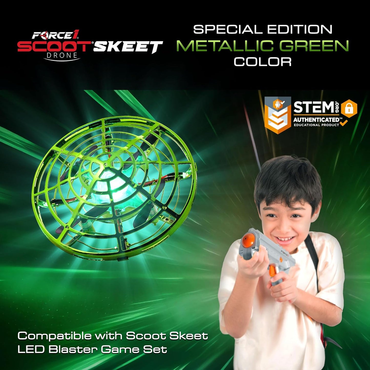 Force1 Scoot Hand Operated Drone for Kids or Adults - Hands Free Motion Sensor Mini Drones, Easy LED Indoor Rechargeable Flying Ball Drone Toy for Boys and Girls (Green)