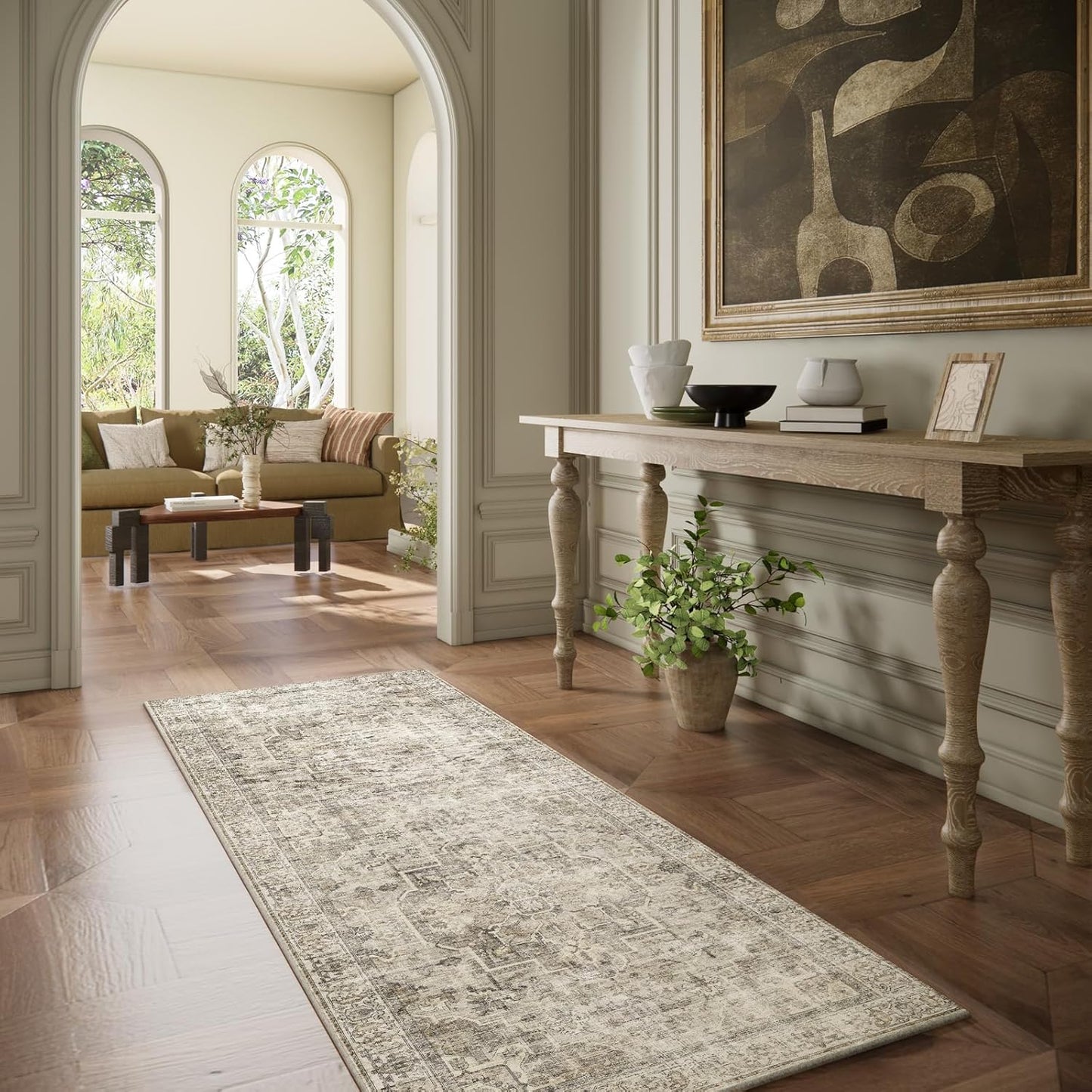 Machine Washable Kitchen Runner Rugs: 2'6"x8' Hallway Rug Non Slip Low Pile Stain Resistant Soft Carpet Runners for Hallways Indoor Entryway Kitchen Laundry Room Bedroom Farmhouse