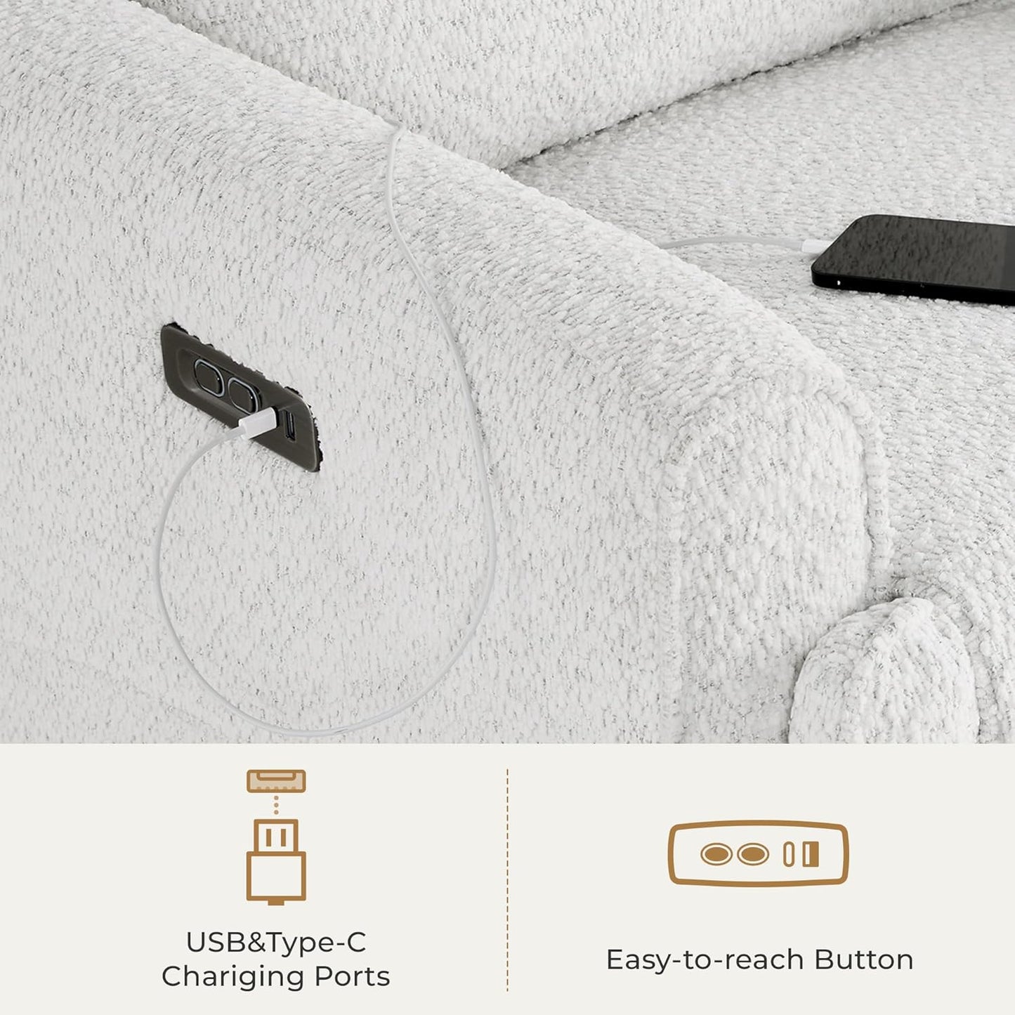 CHITA Electronic Power Recliner Chair Swivel Glider, FSC Certified Modern Nursery Rocking Chair with USB and Type-C Ports, Boucle White