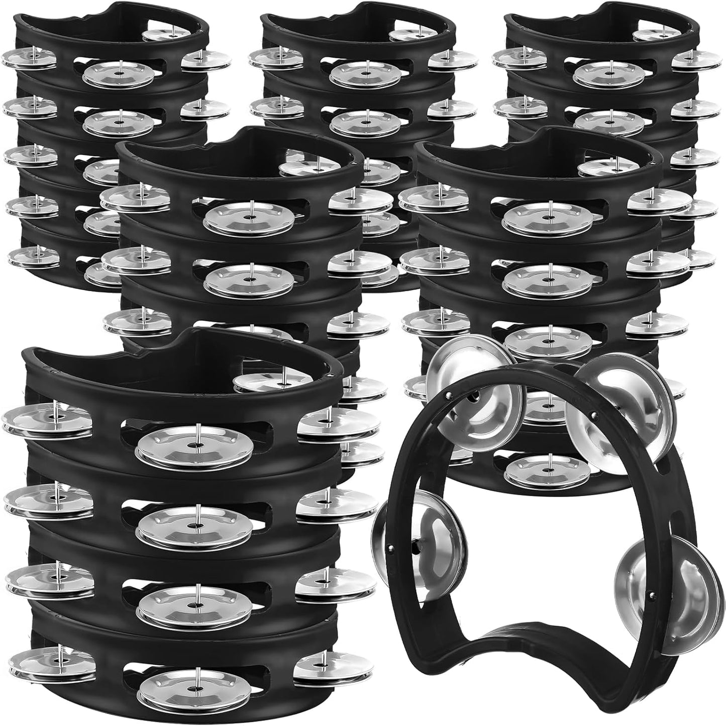 Yeshone 30 Pack Tambourine for Kids Adult Tamborines Musical Instrument Noise Makers 4 Bells Handheld Tambourines for Back to School Supplies Church Wedding Operation Christmas(Black)
