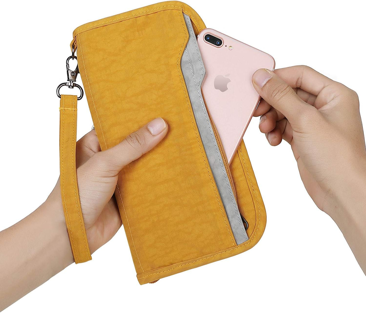 ZOPPEN Passport Holder Family RFID Passport Wallet, Passport Holder Women/Men, Travel Wallet Documents Organizer Zipper Case with Removable Wristlet Strap, Travel Essentials for Flying