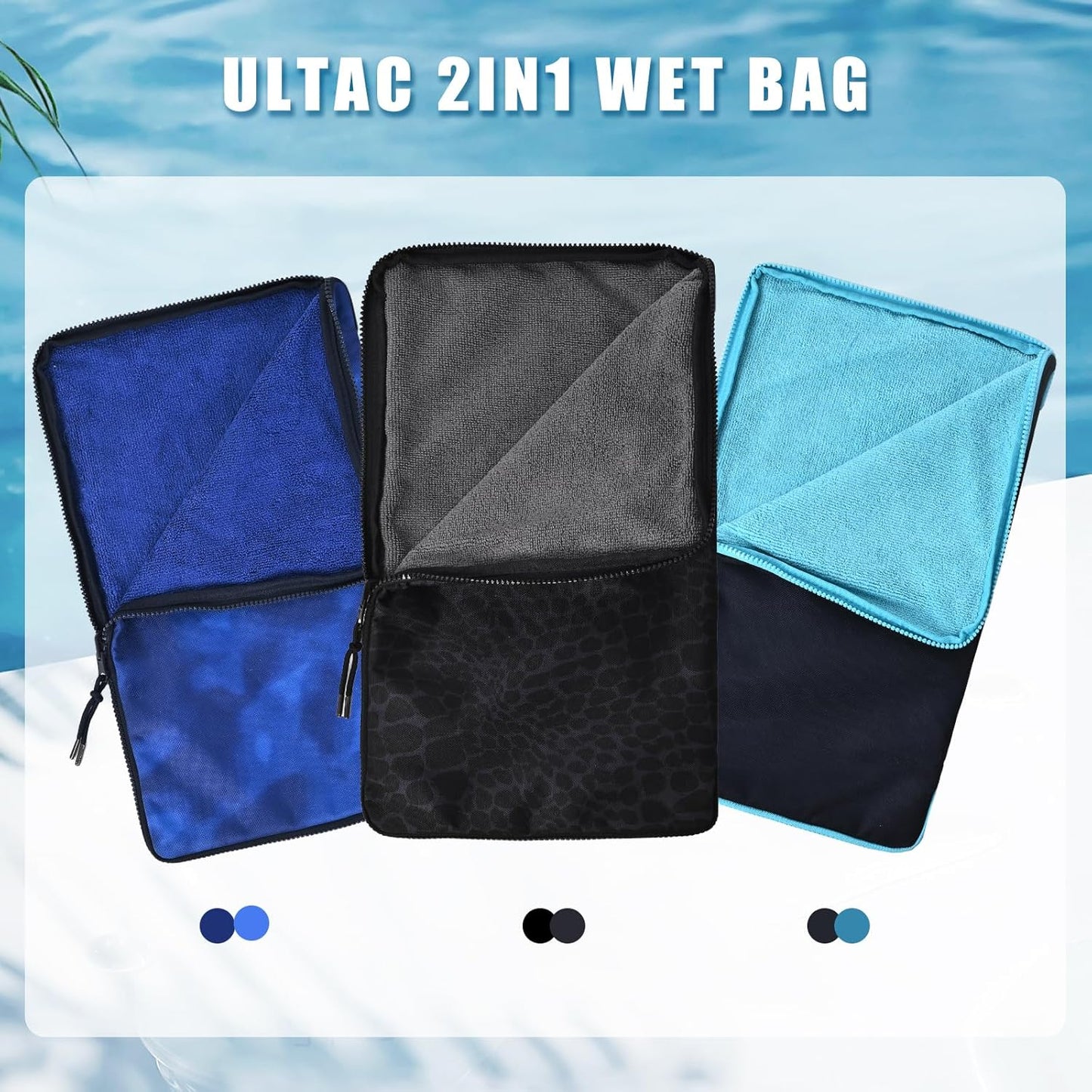 Wet Bag, Wet Dry Bag, Wet bag for swimsuit,Travel, Beach, Pool, Diapers, Dirty Yoga Gym Clothes, Waterproof Embedded Towel Wet Bag(Fleece)-Leakproof Wet Clothes Bag, Beach Travel Essentials